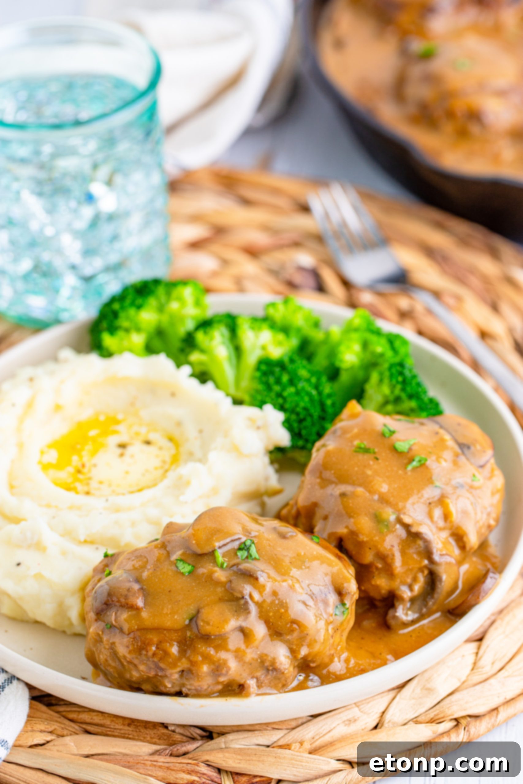 Leftover Salisbury Steak in a container