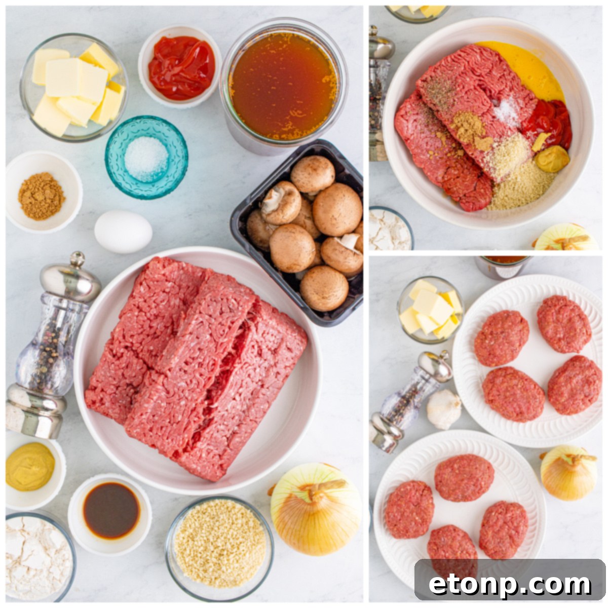 Close-up of Salisbury Steak and gravy