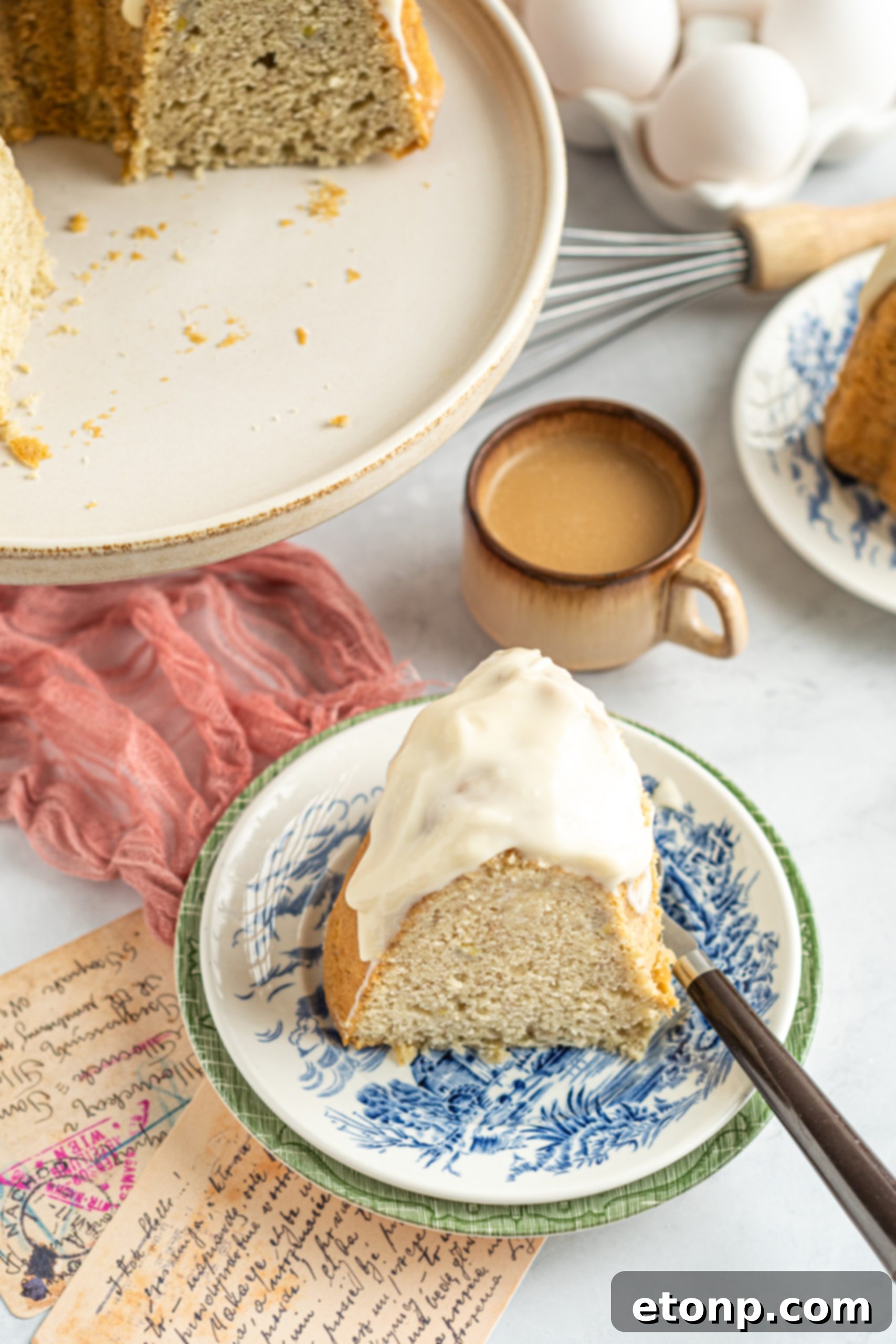 Banana Cake covered in sour cream frosting