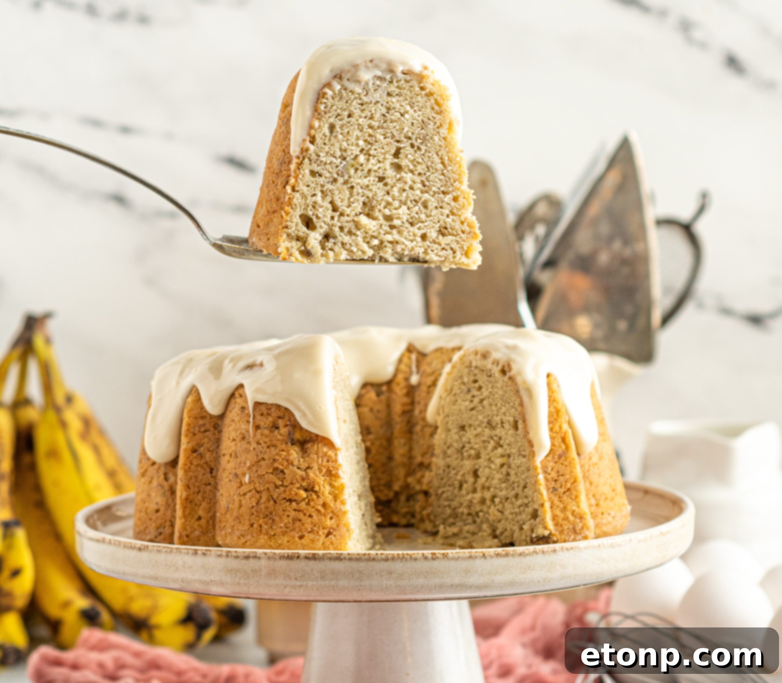 Banana Cake covered in sour cream frosting