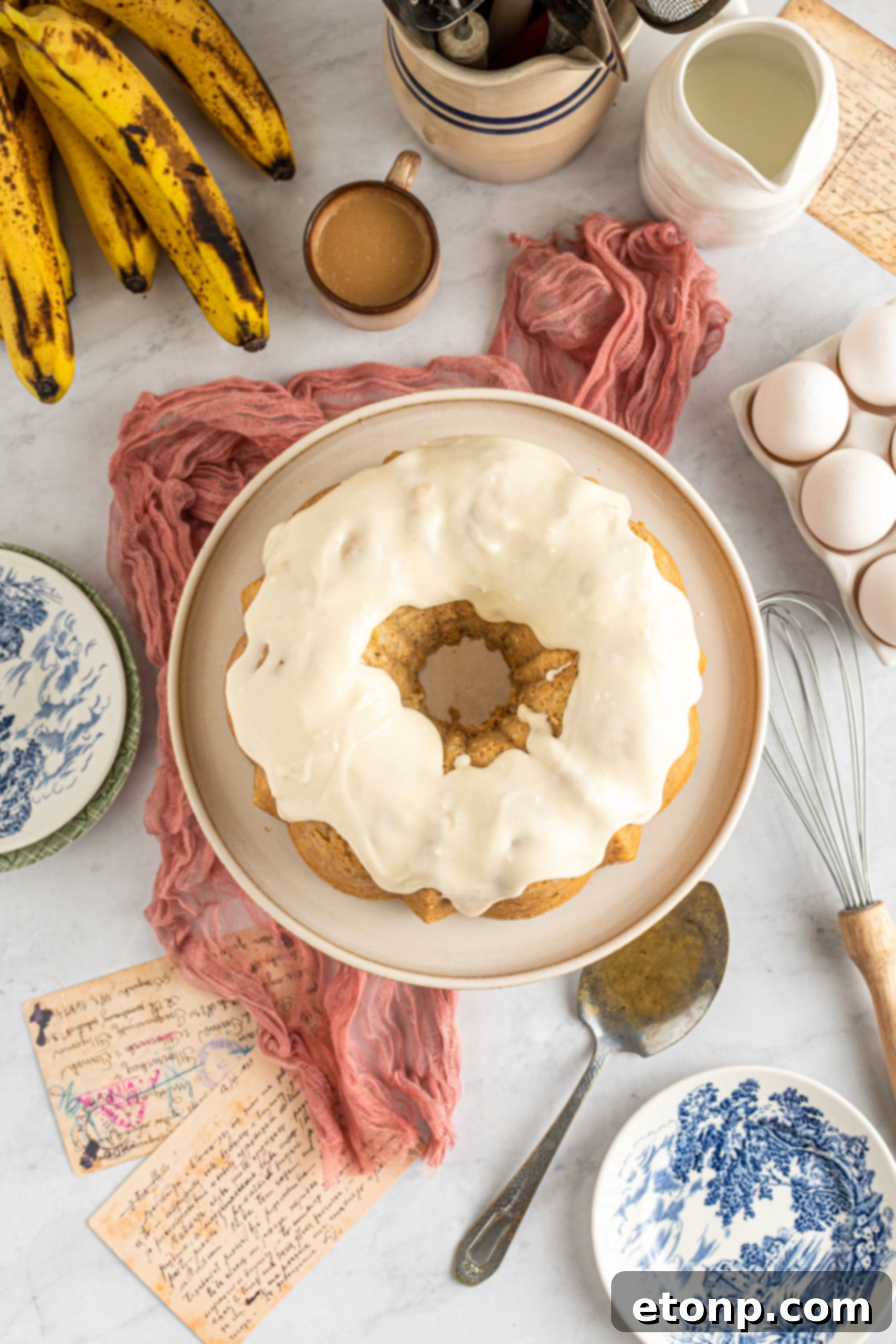 Banana Cake covered in sour cream frosting