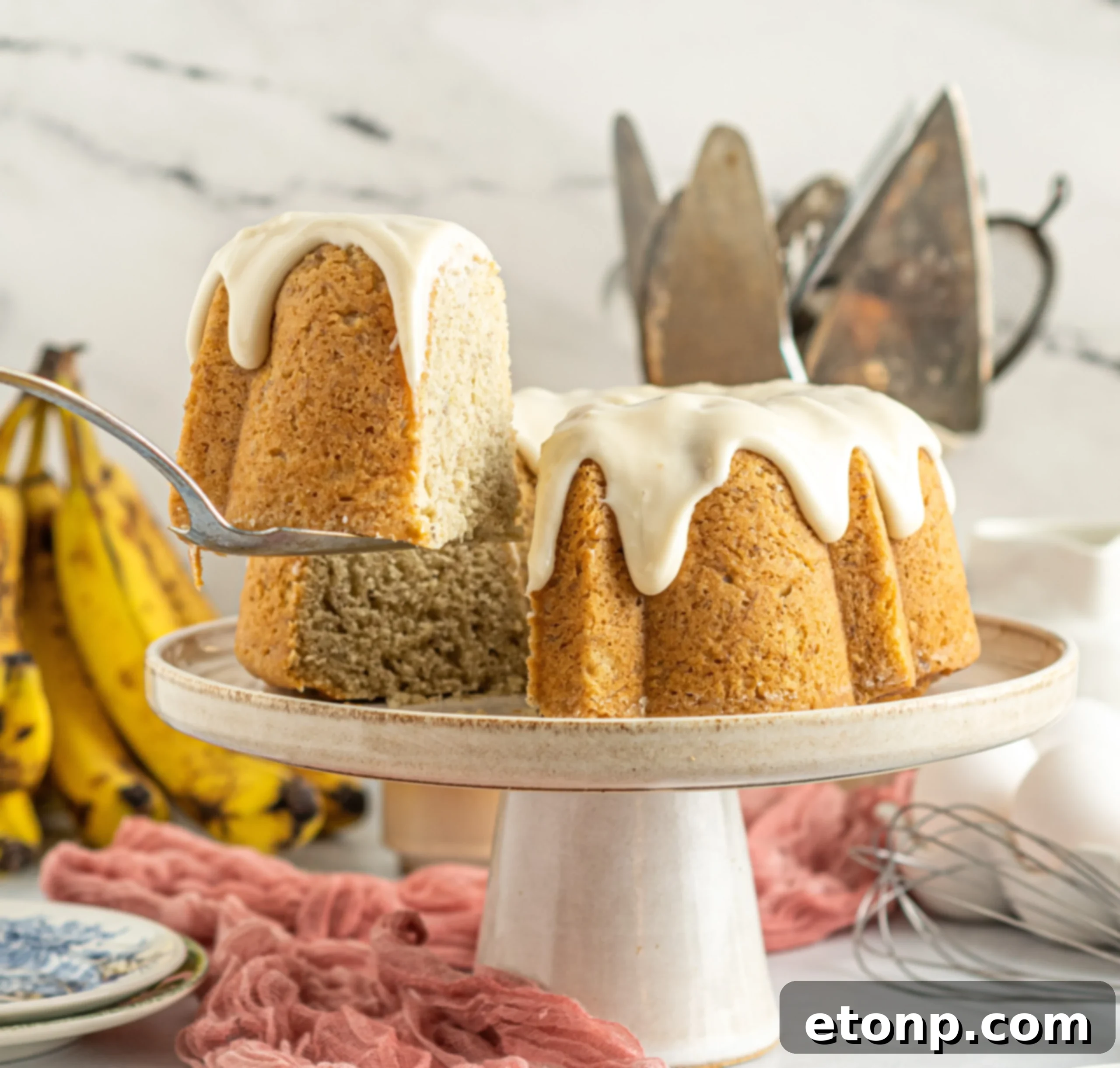 Banana Cake covered in sour cream frosting
