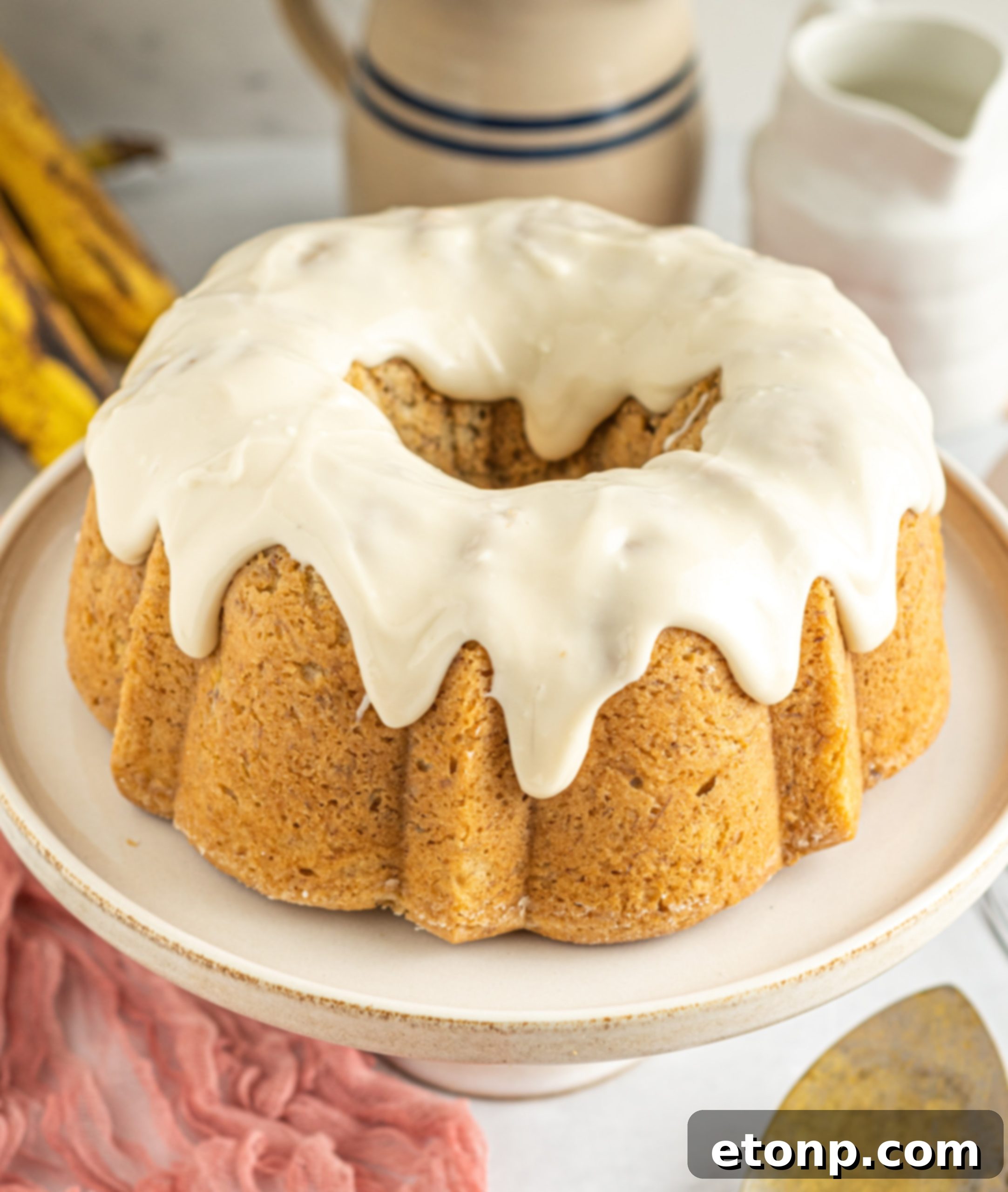 Banana Cake covered in sour cream frosting