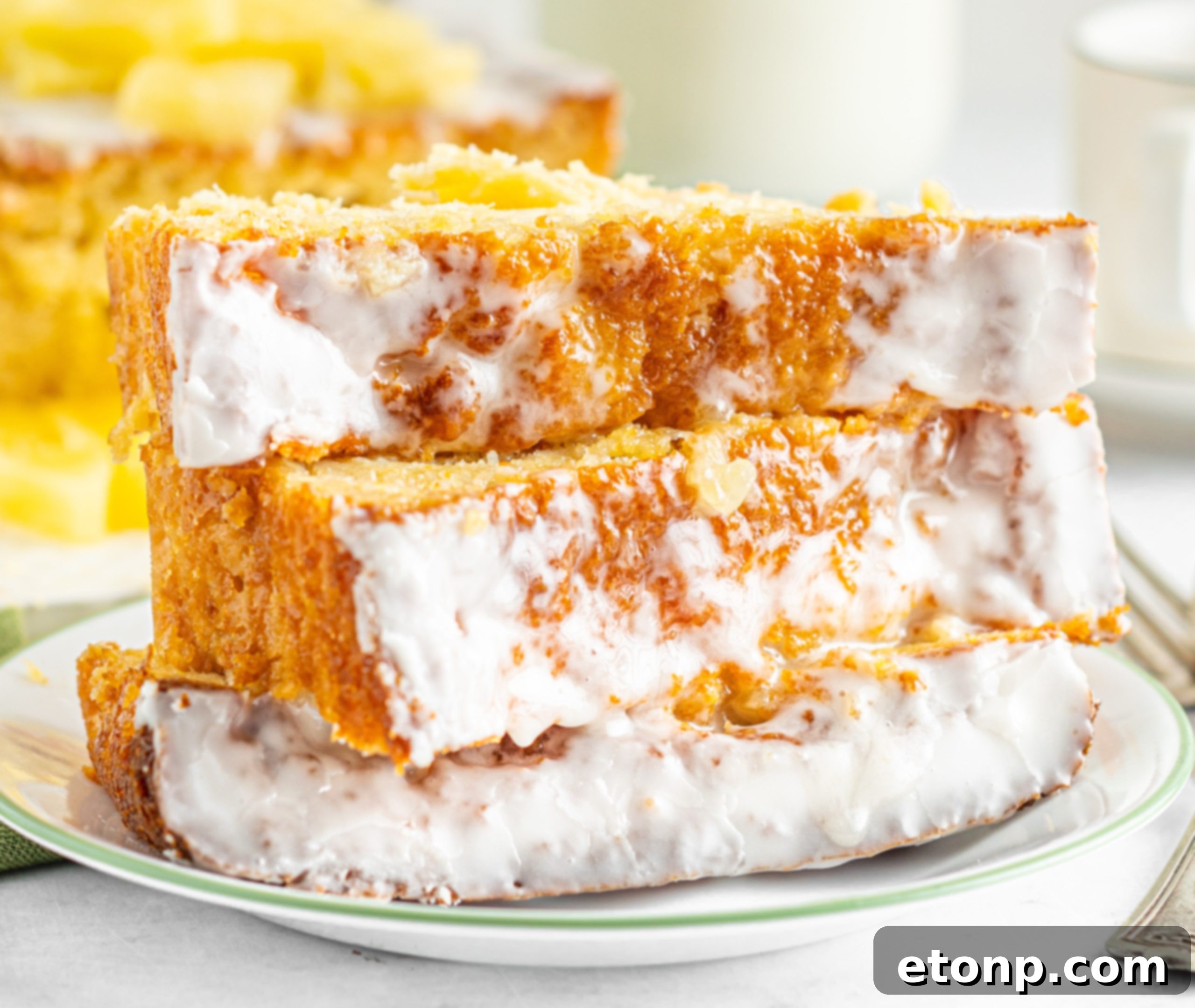Delicious Pineapple Loaf Cake, sliced and ready to serve