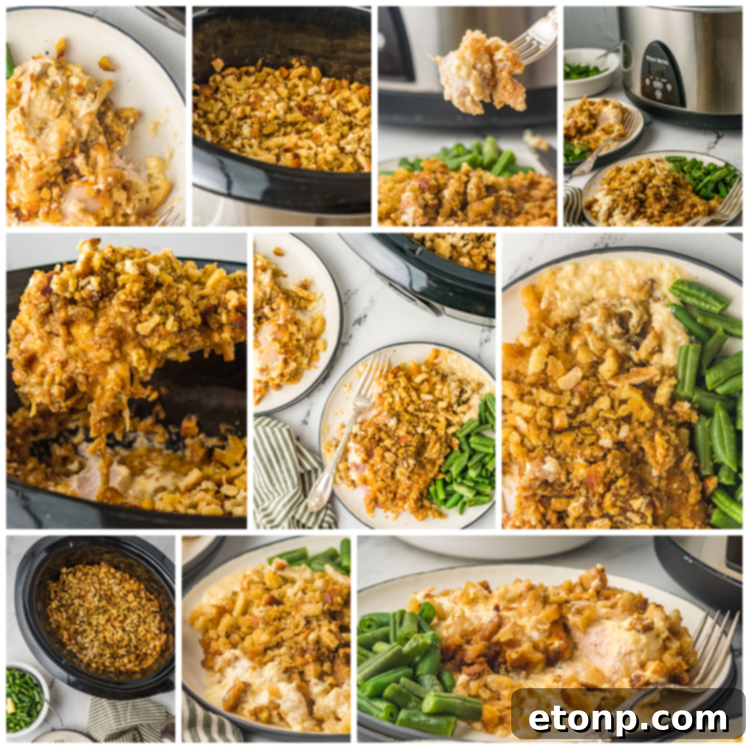 Slow Cooker Chicken Cordon Bleu with Savory Stuffing 5 A serving of Slow Cooker Chicken Cordon Bleu on a plate, showing the creamy chicken, ham, and cheesy layers.