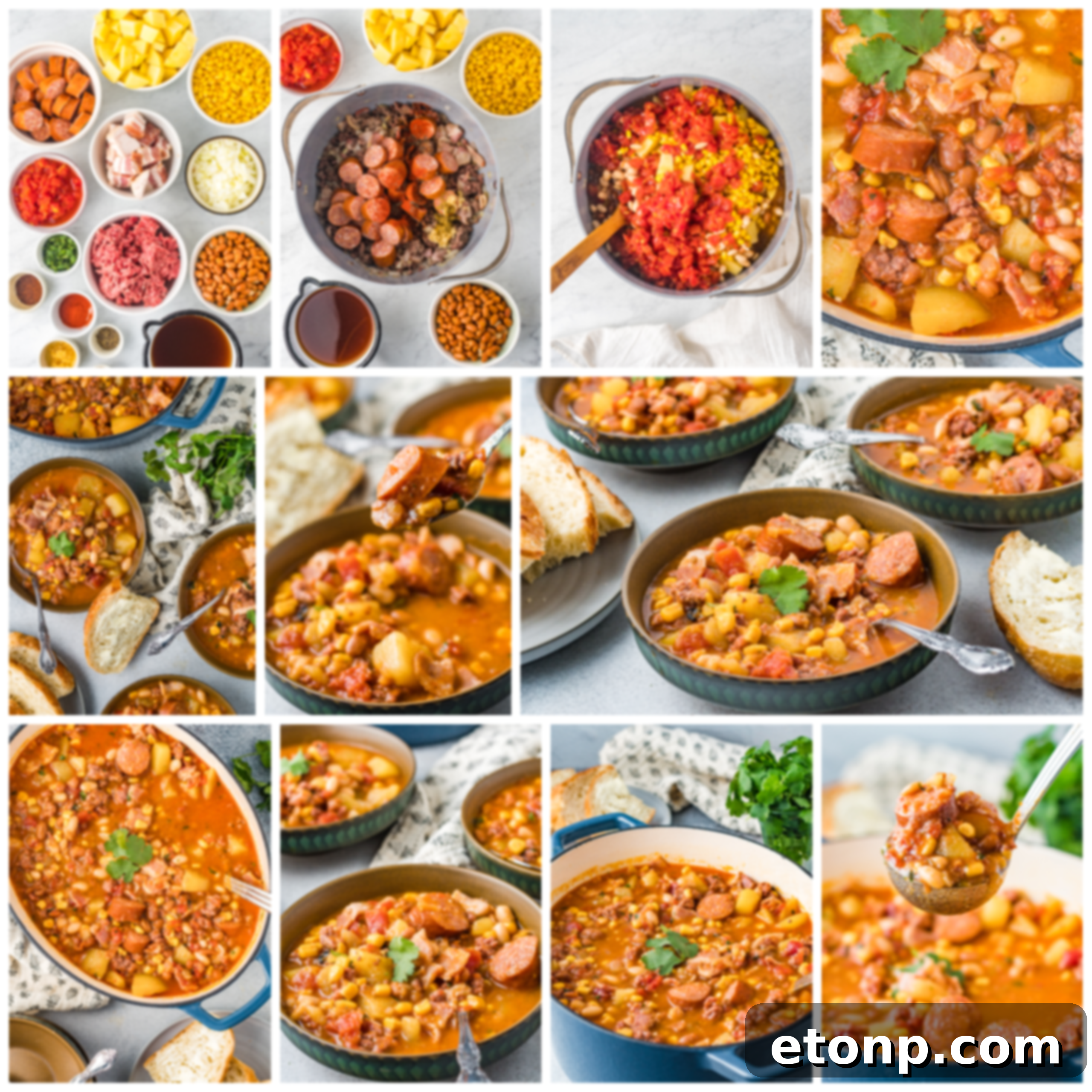Wrangler's Frontier Stew 5 Ingredients for Cowboy Stew laid out on a wooden table, including fresh vegetables, spices, and canned goods.