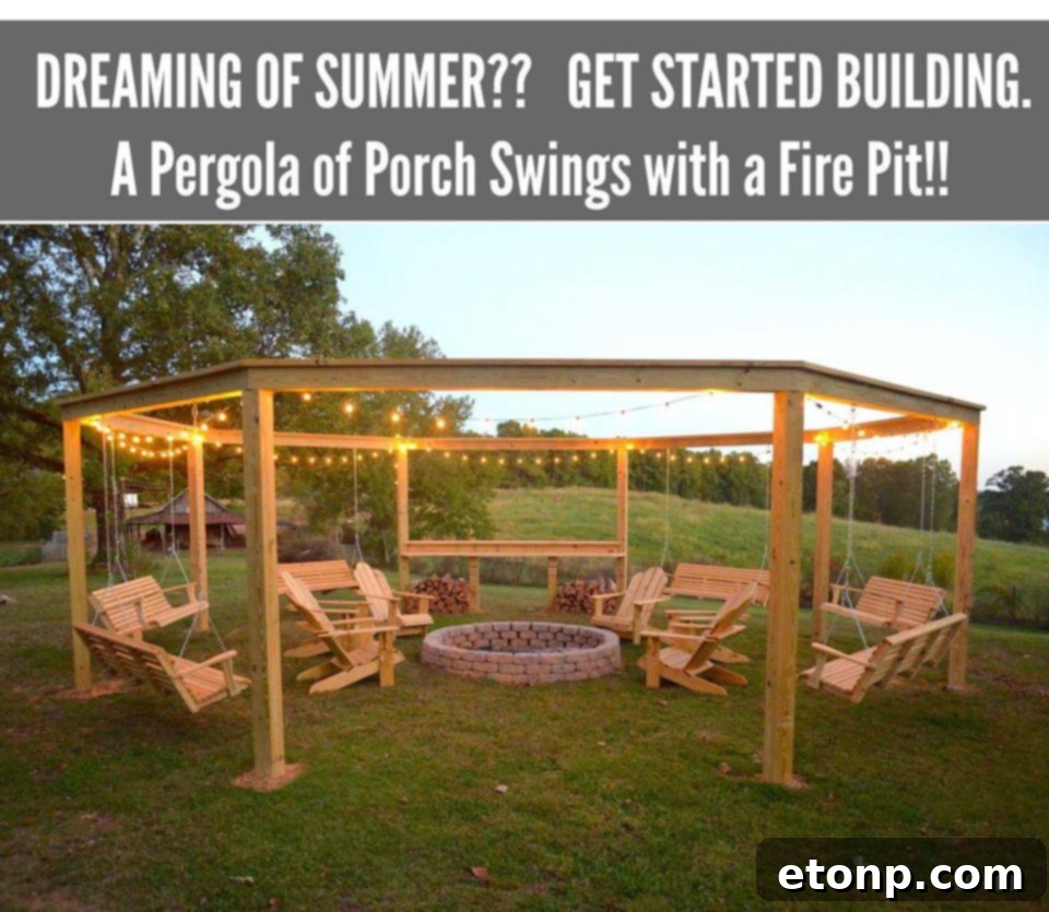 Pergola of Porch Swings with Fire Pit