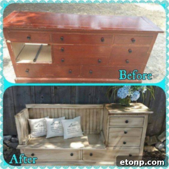 Old Dresser Upcycled into a Day Bench