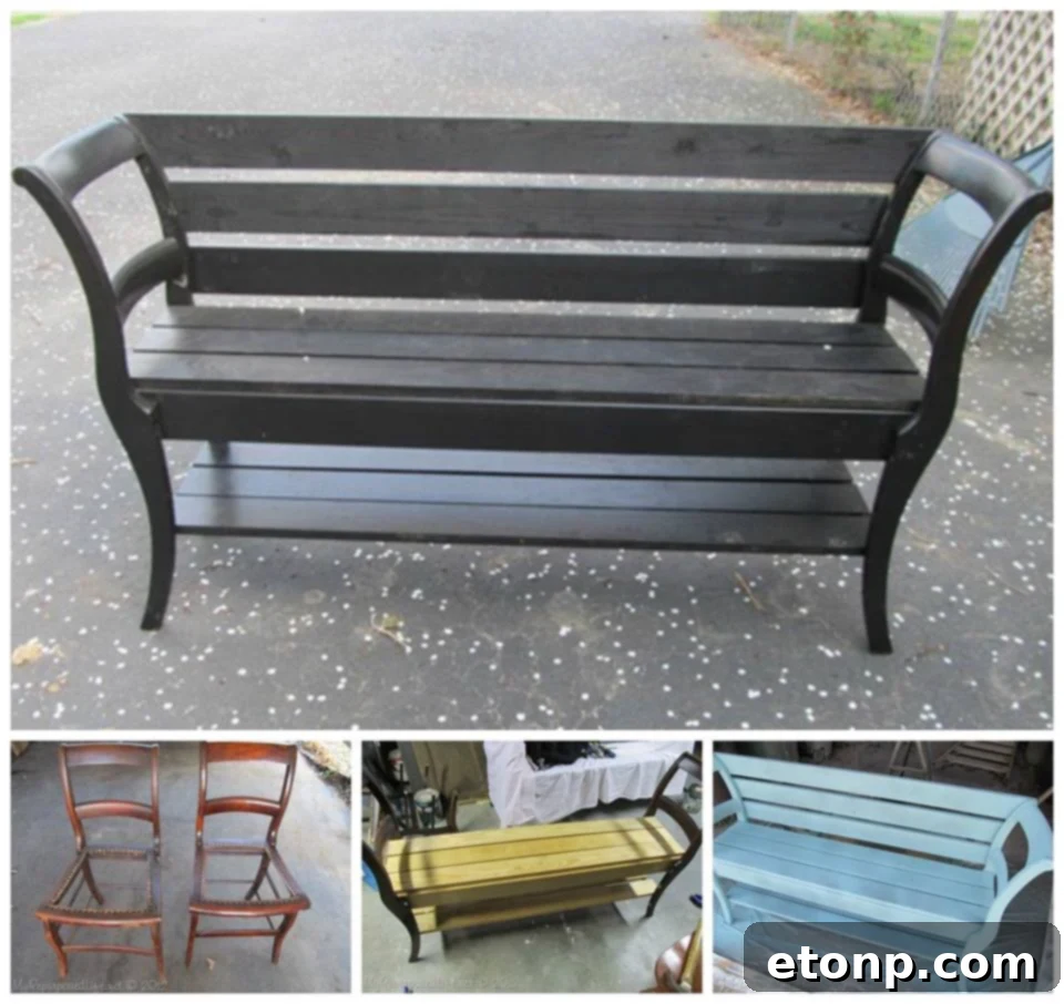 DIY Bench Made with 2 Old Chairs