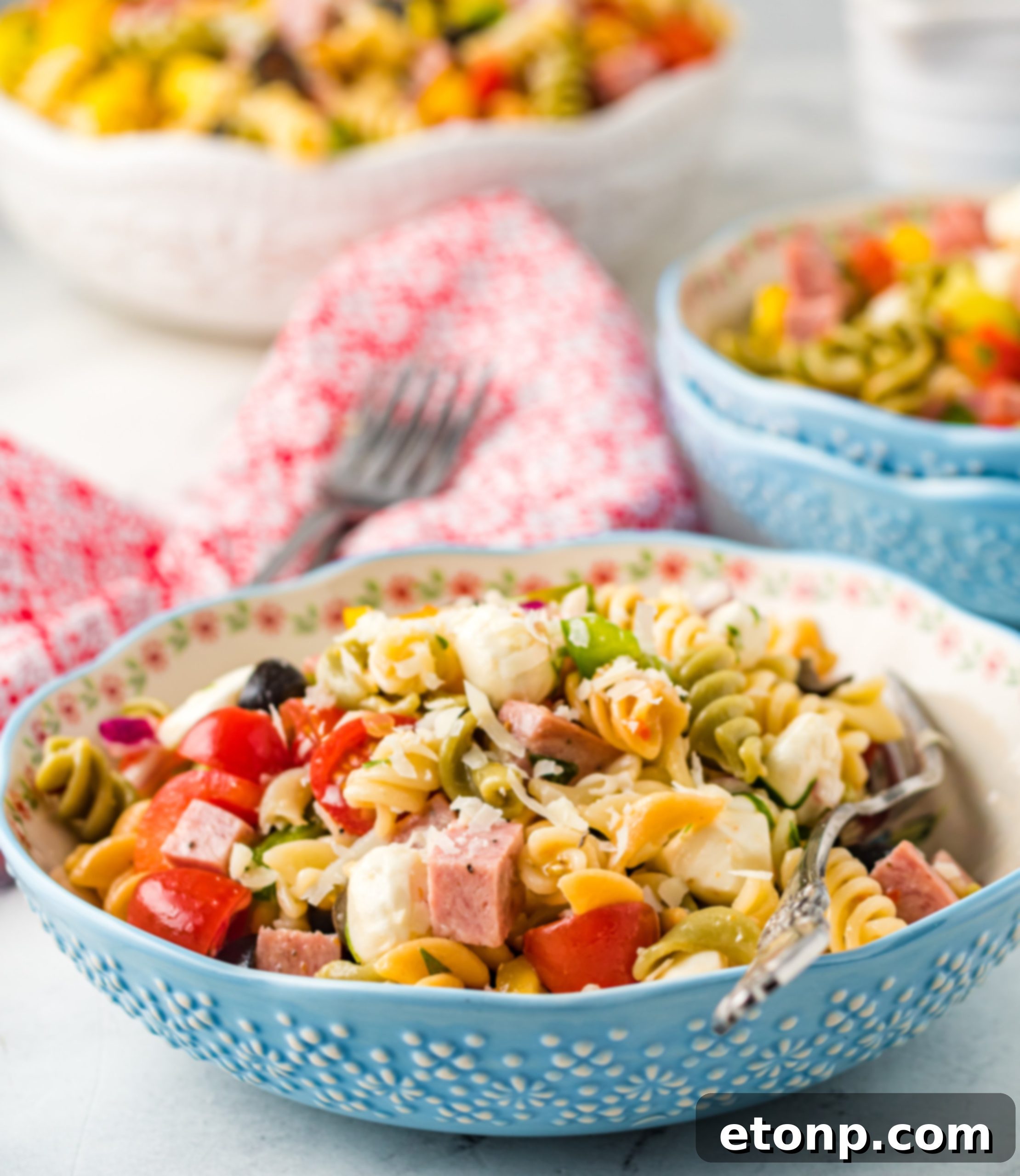 Authentic Italian Pasta Salad 11 Mozzarella pearls in Italian Pasta Salad
