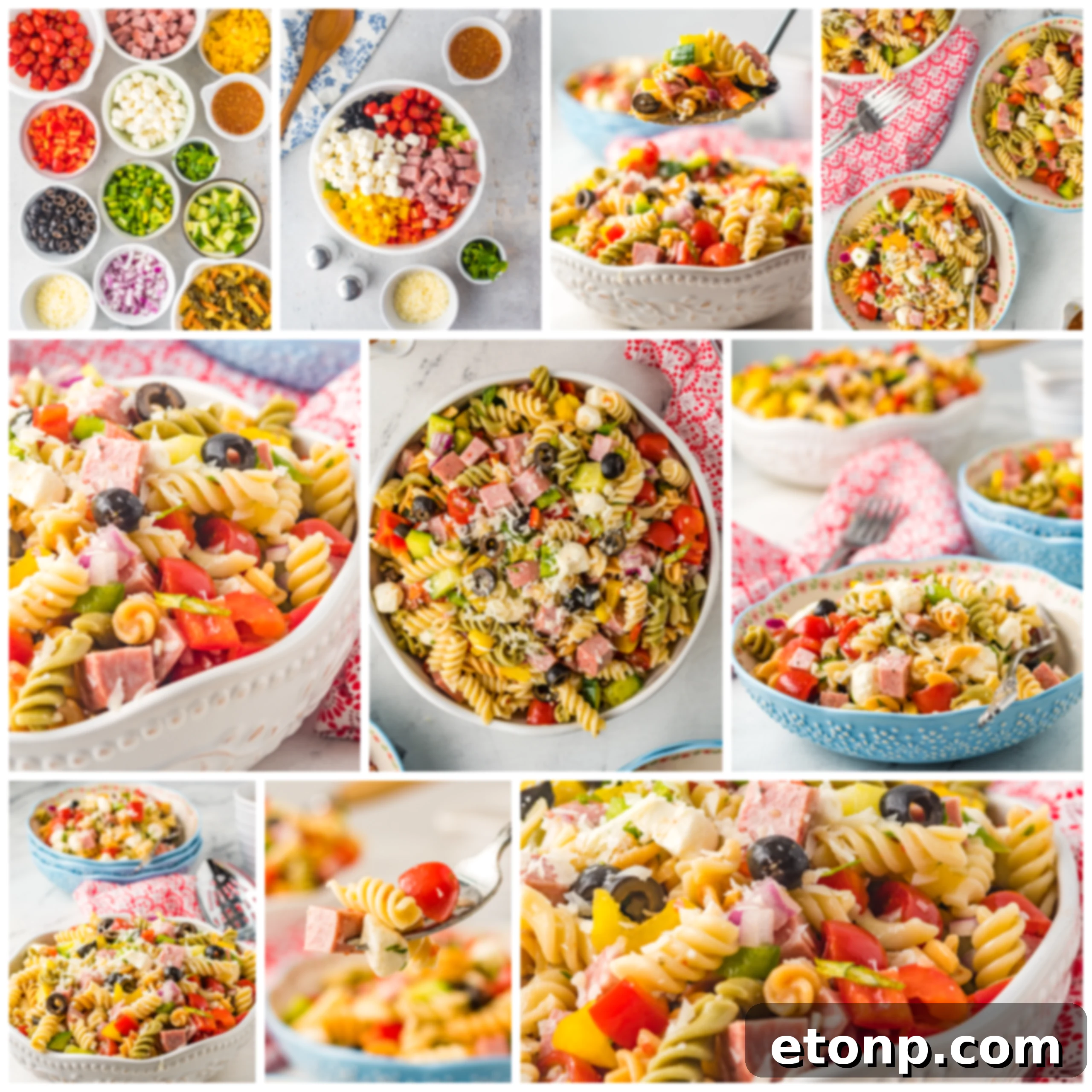 Authentic Italian Pasta Salad 5 Ingredients for Italian Pasta Salad laid out