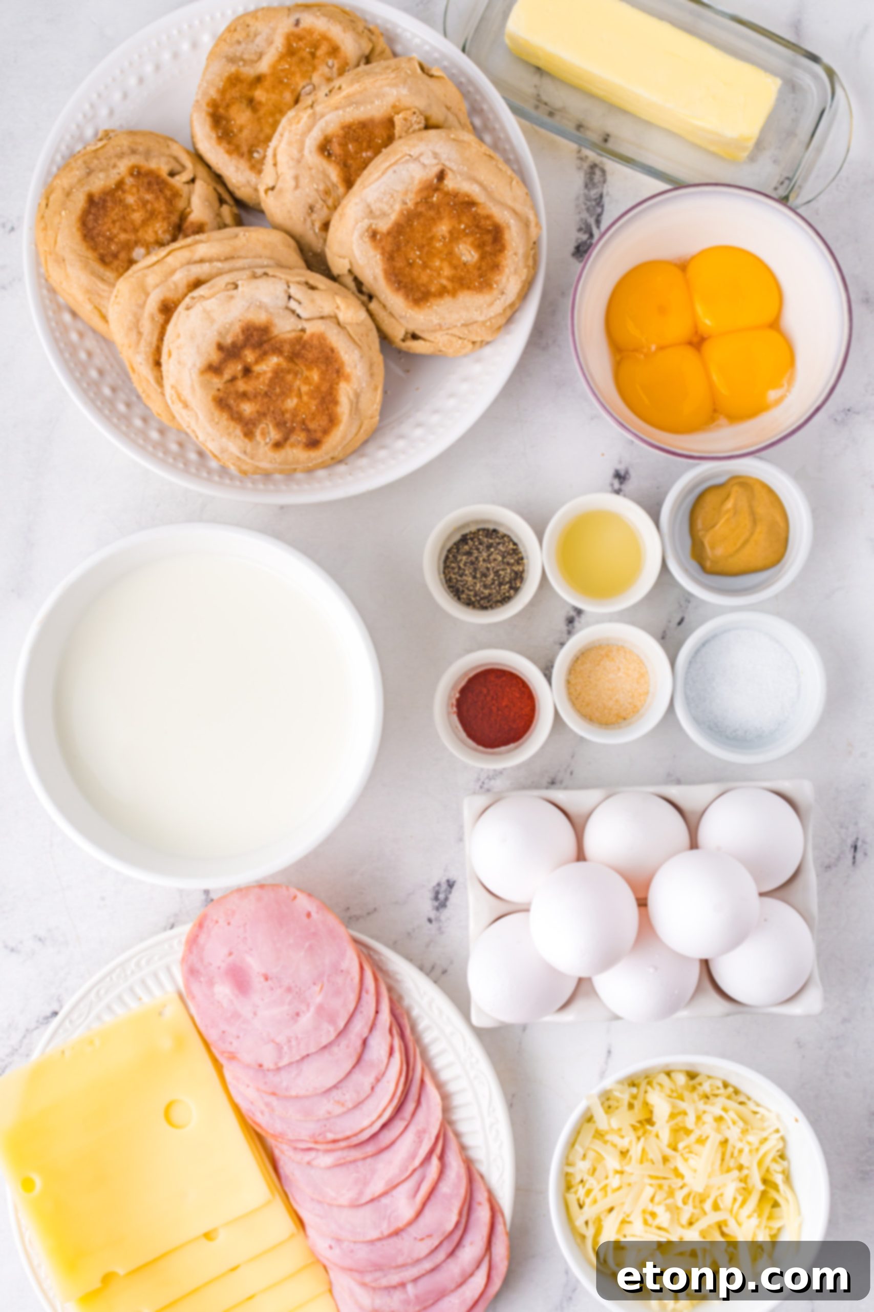 Eggs Benedict ingredients laid out