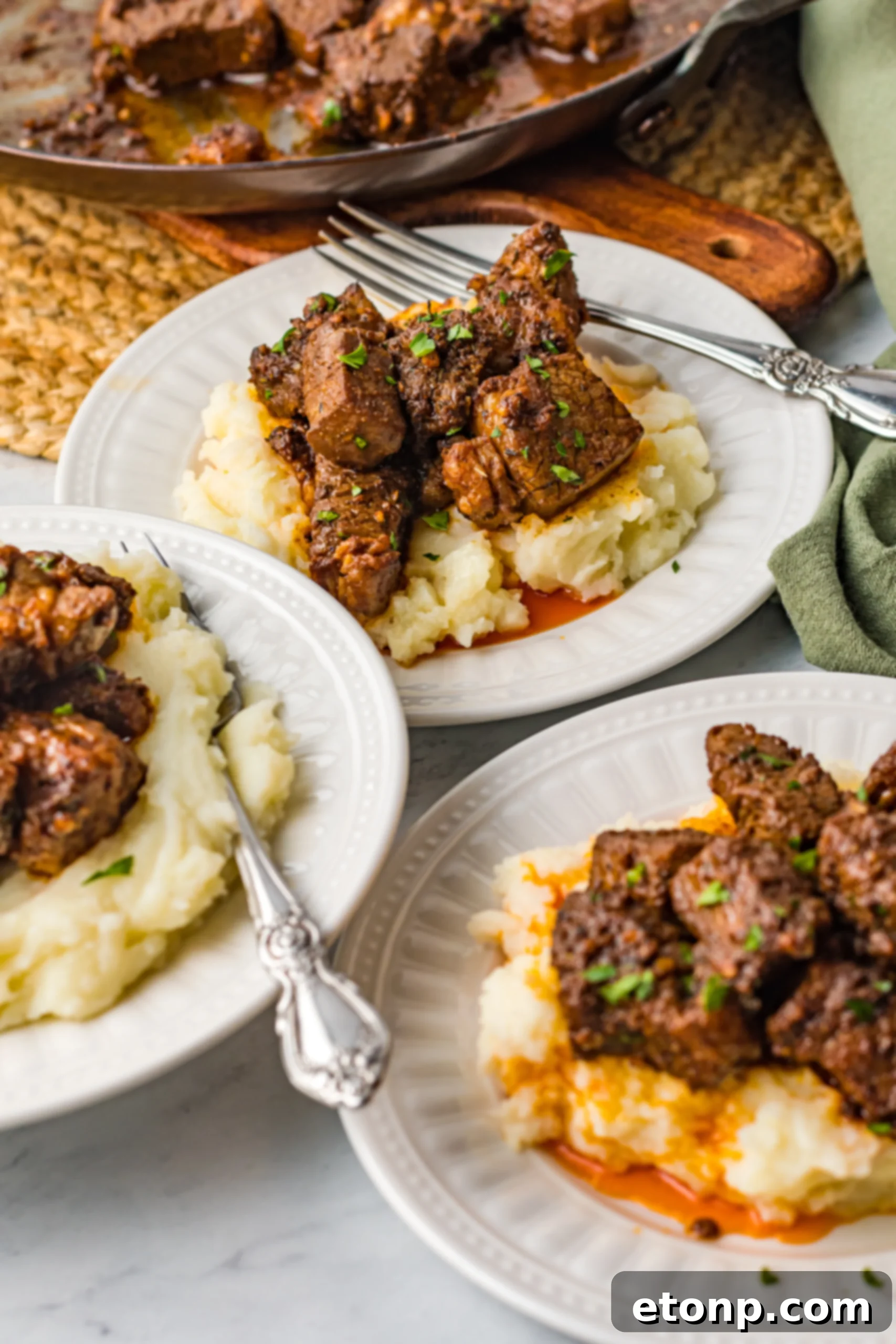 Savory Garlic Butter Steak Morsels 15 Close-up of a serving of Cajun Garlic Butter Steak Bites