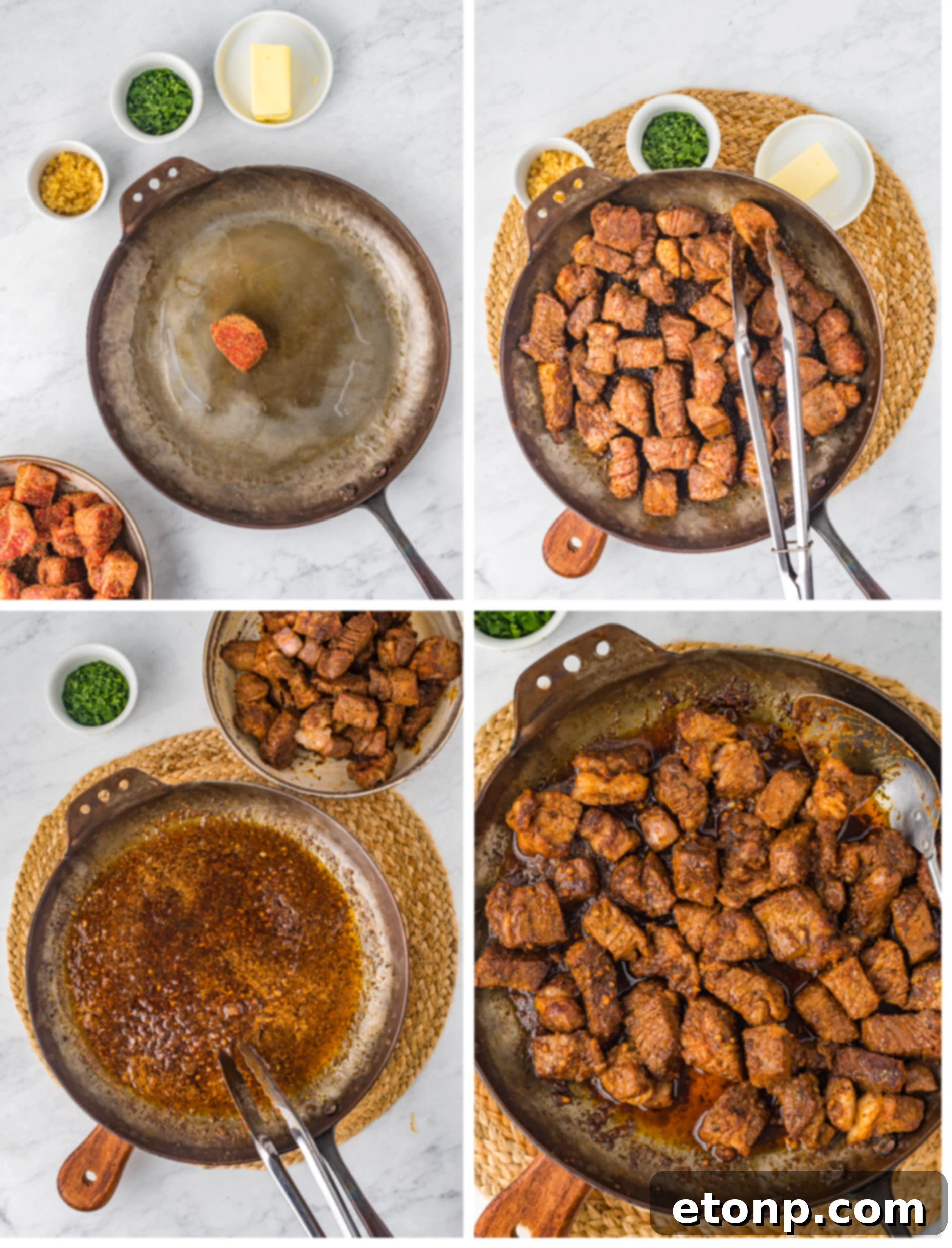 Savory Garlic Butter Steak Morsels 4 Cajun steak tips in a bowl with seasoning