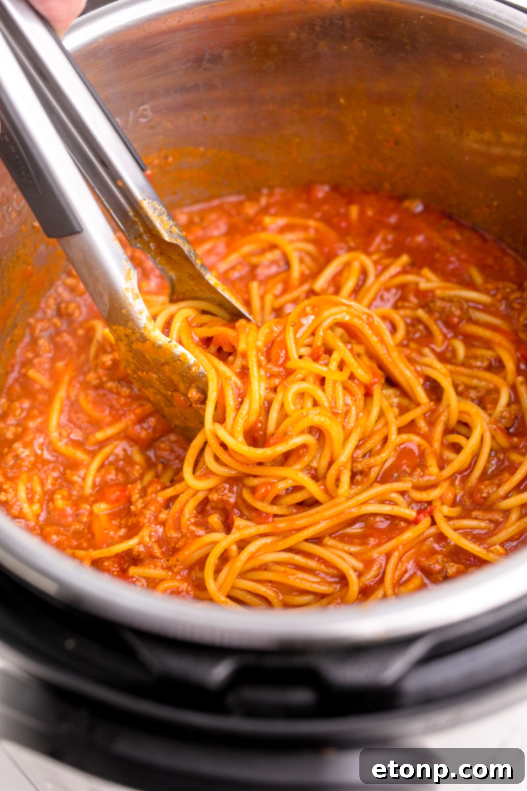 One-Pot Instant Pot Spaghetti 6 Instant Pot Spaghetti cooking inside the Instant Pot