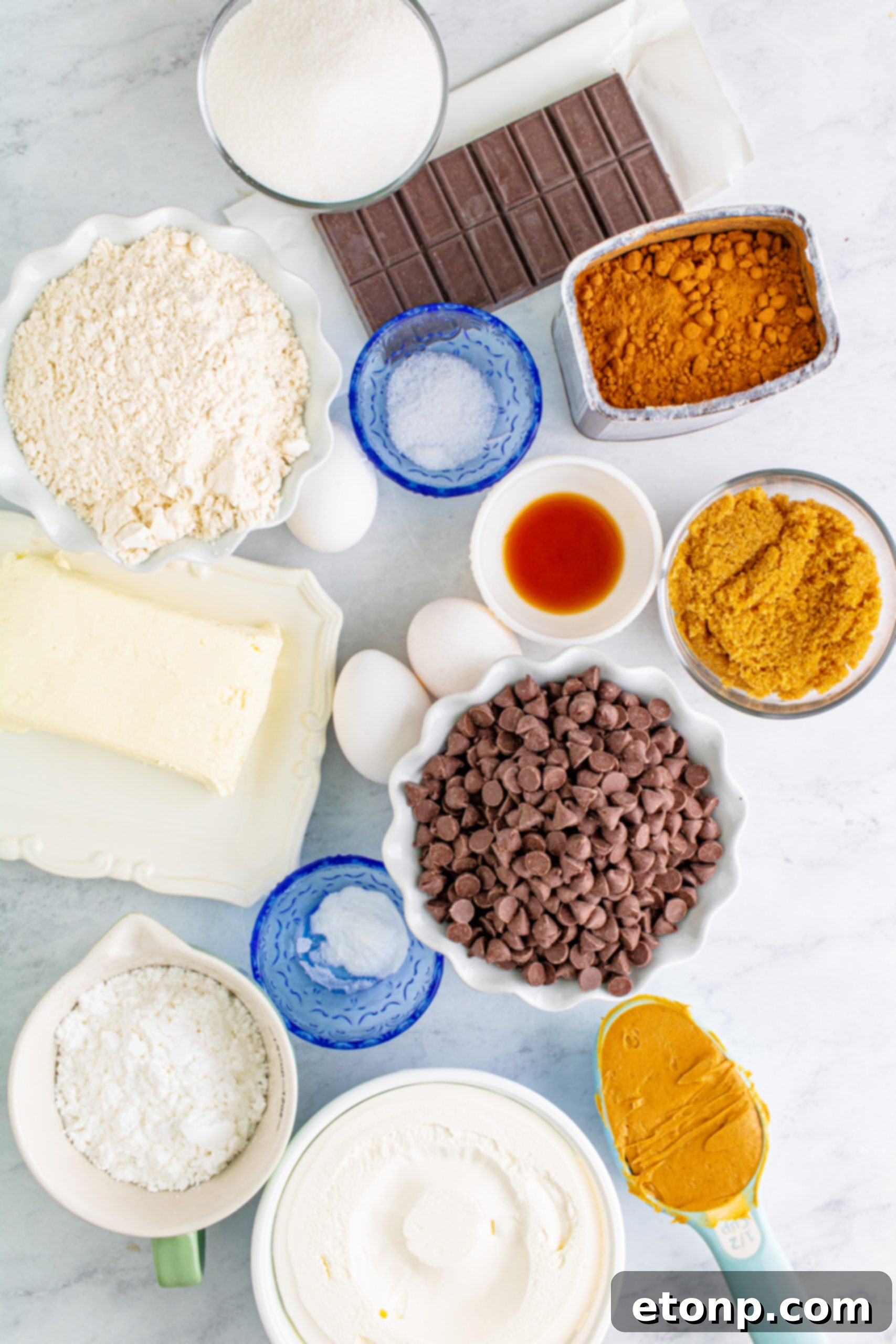 Peanut Butter Brownies ingredients displayed attractively