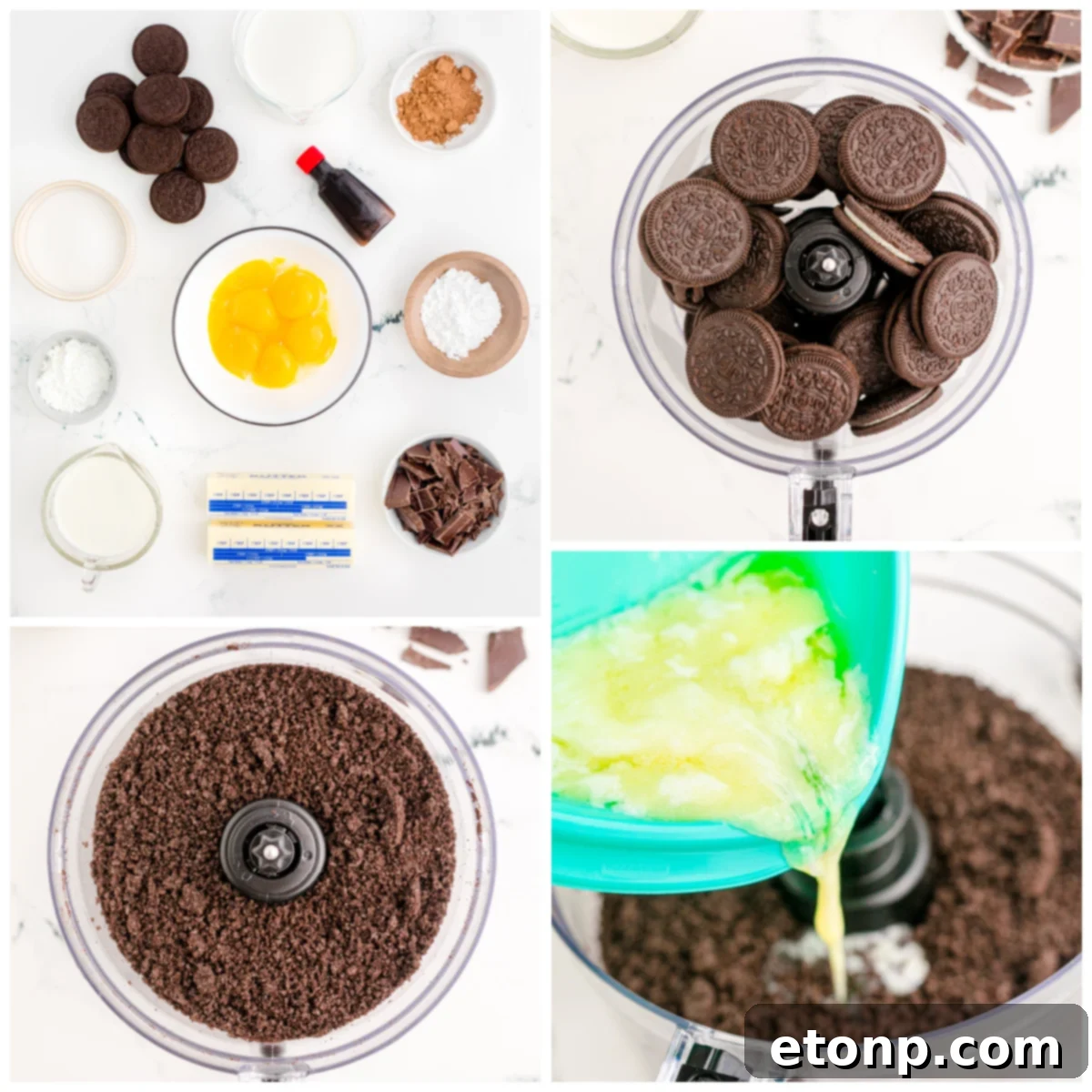 Chocolate Cream Pie step-by-step instructions on a collage photo, showing stages of preparation