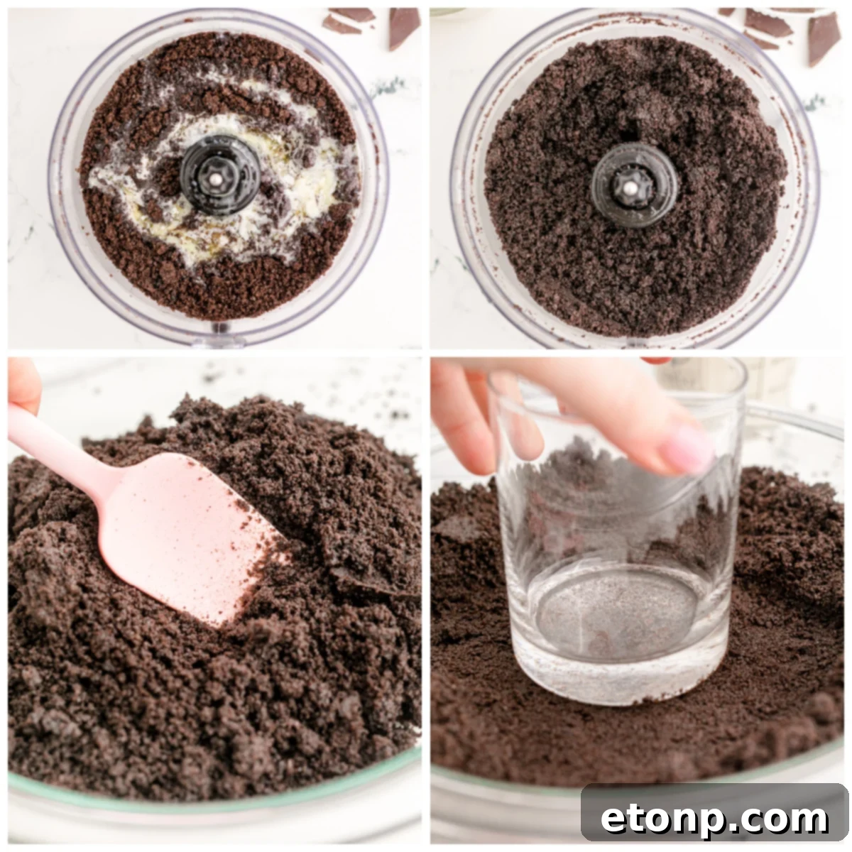 Chocolate Cream Pie step-by-step instructions on a collage photo, focusing on crust preparation