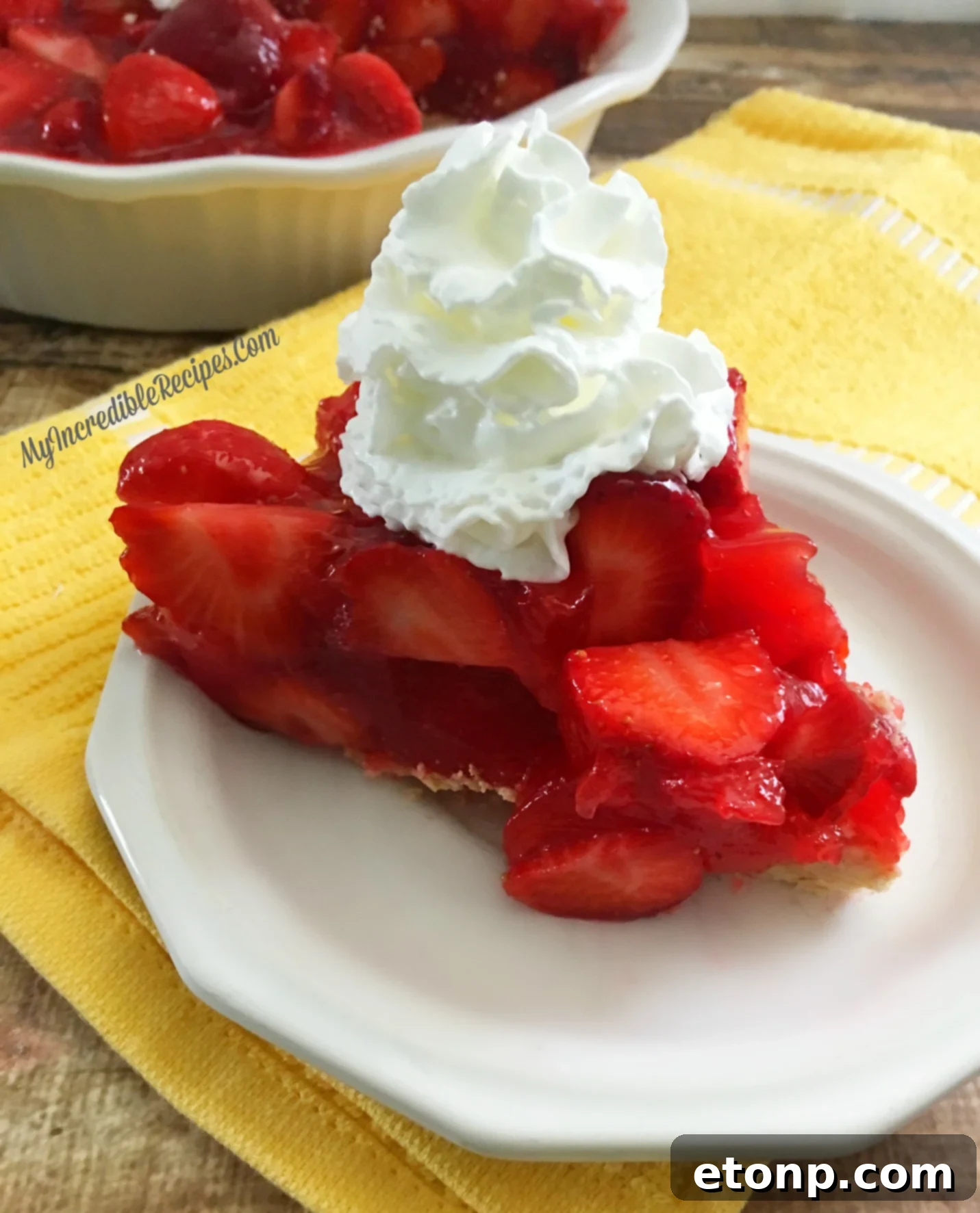 The Ultimate Strawberry Pie 14 Close up of strawberry pie slice before adding whipped cream