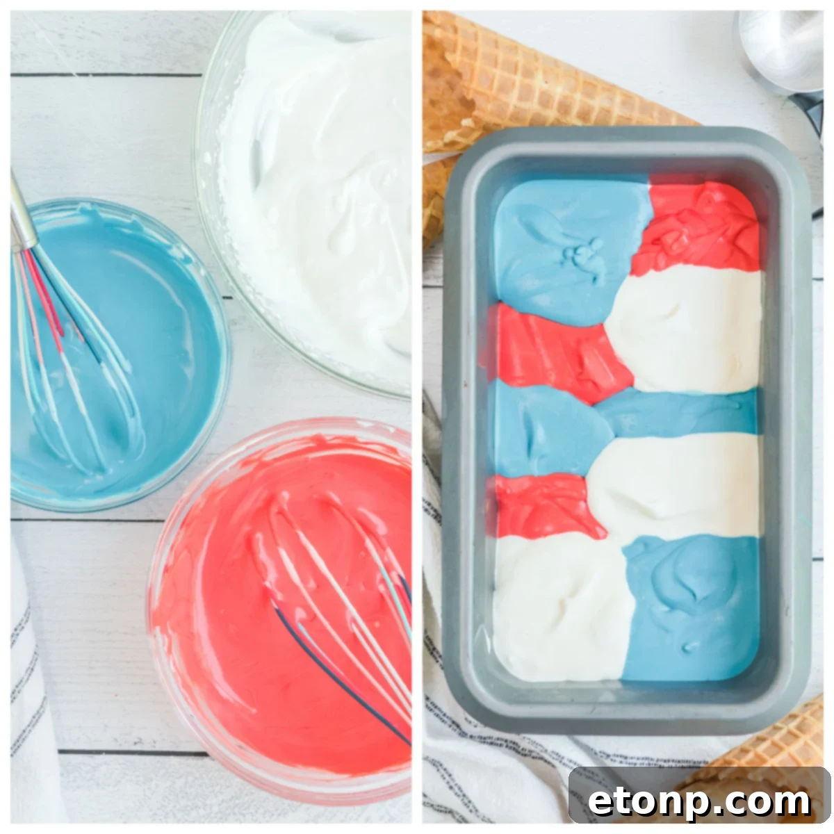 Red, White & Blue Ice Cream collage with various serving suggestions