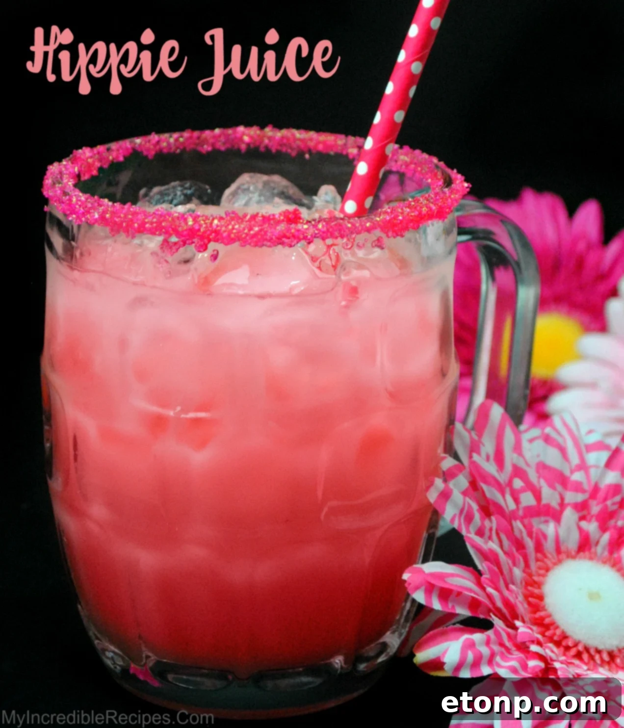 Hippie Juice main image, vibrant pink drink in a glass