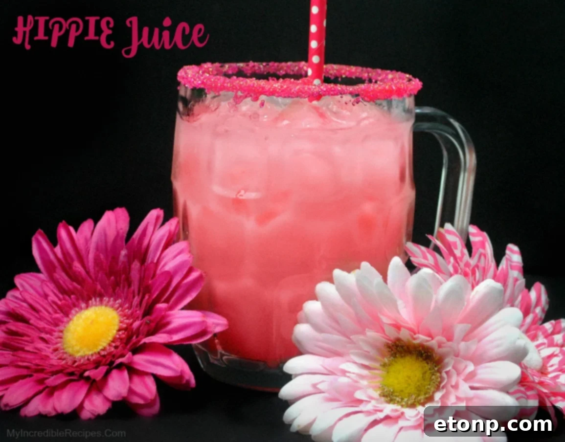 Close-up of Hippie Juice with fresh strawberries and watermelon slices