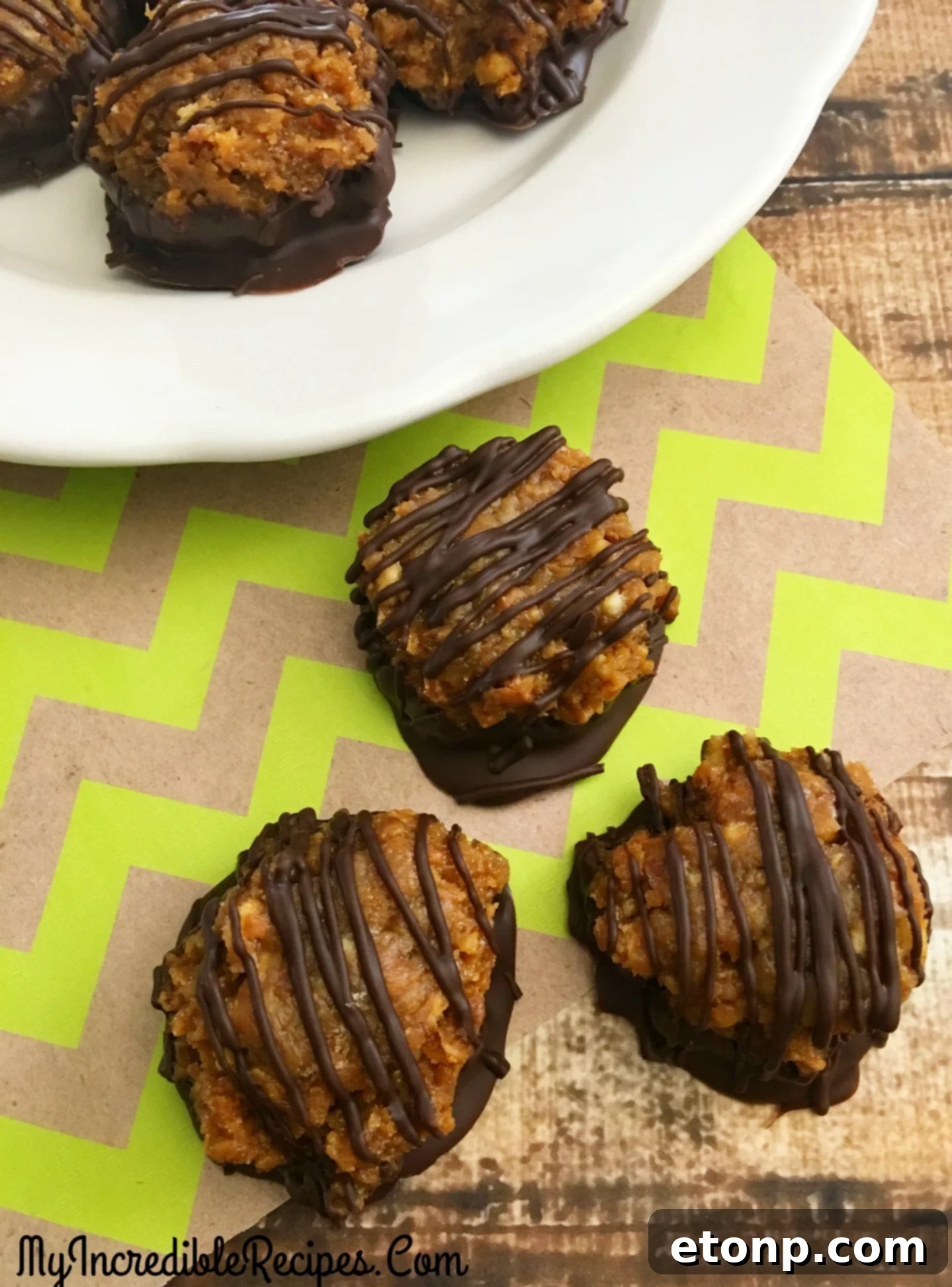 A selection of Samoa Bites, artfully arranged to highlight their dessert appeal.