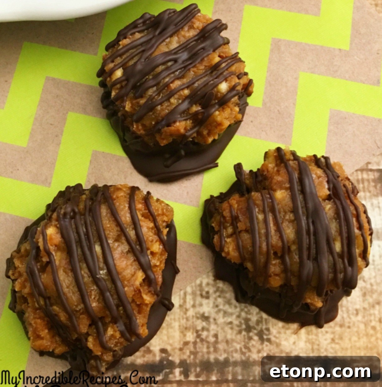 Samoa Bites on a rustic wooden board, ready to be served.