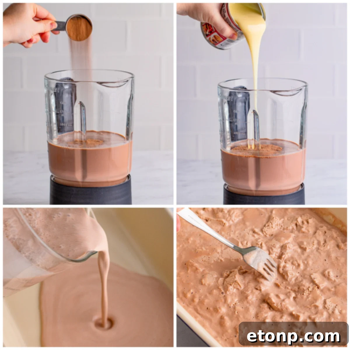 Adding ingredients for the Wendy's Frosty copycat recipe into a blender, showing the start of the mixing process.