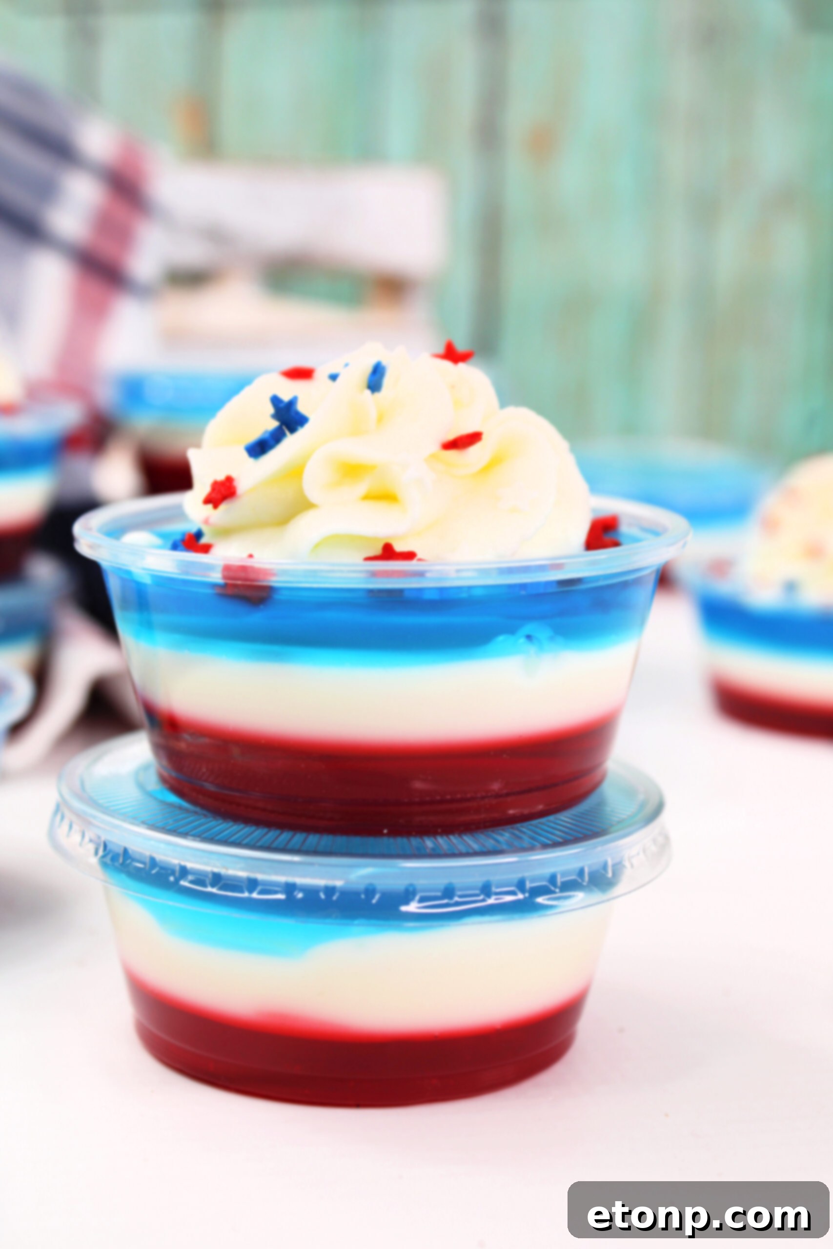 Bomb Pop Jello Shot layered red, white & blue