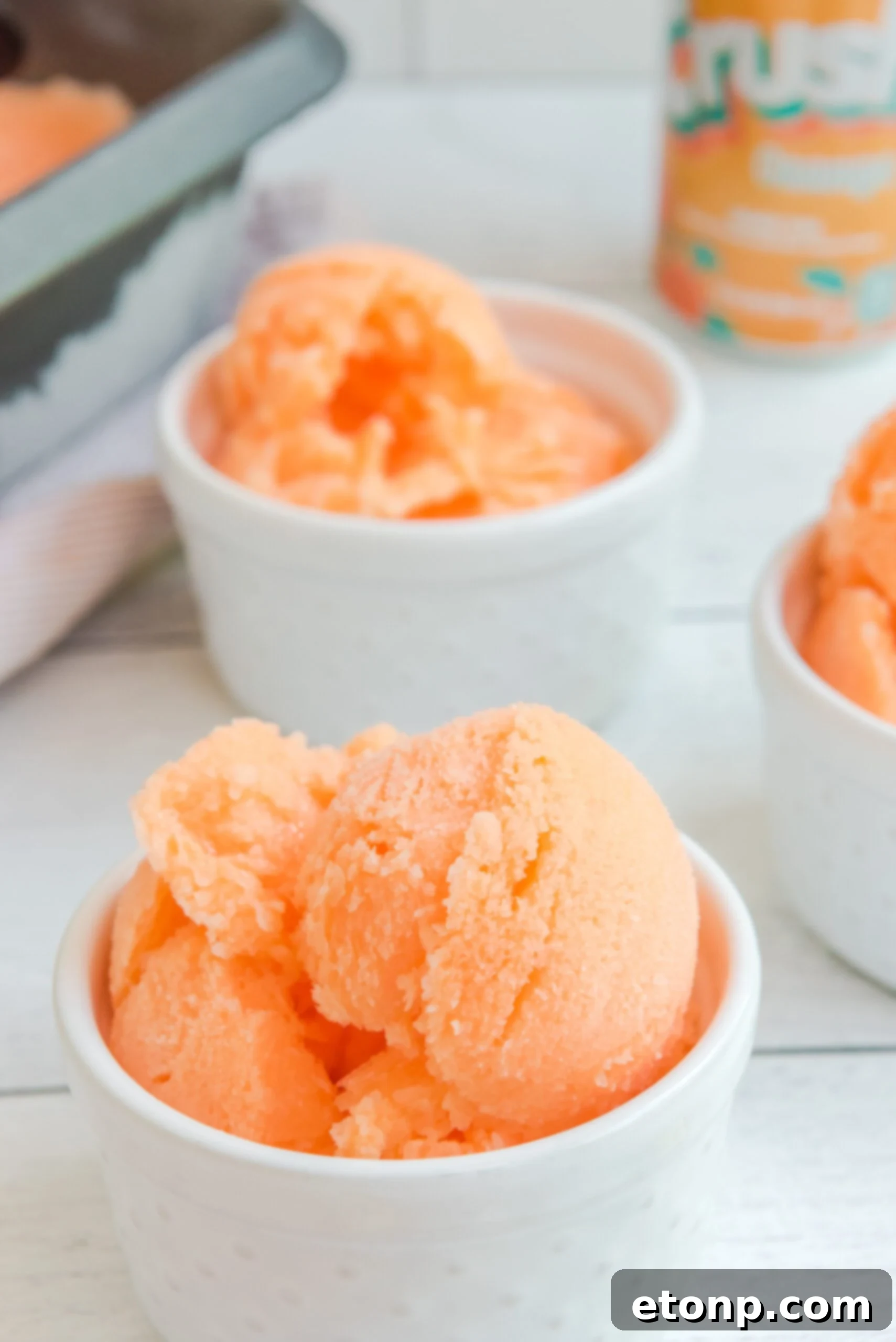 Sunburst Orange Sherbet 7 Orange Crush Sherbet presented elegantly in a white bowl