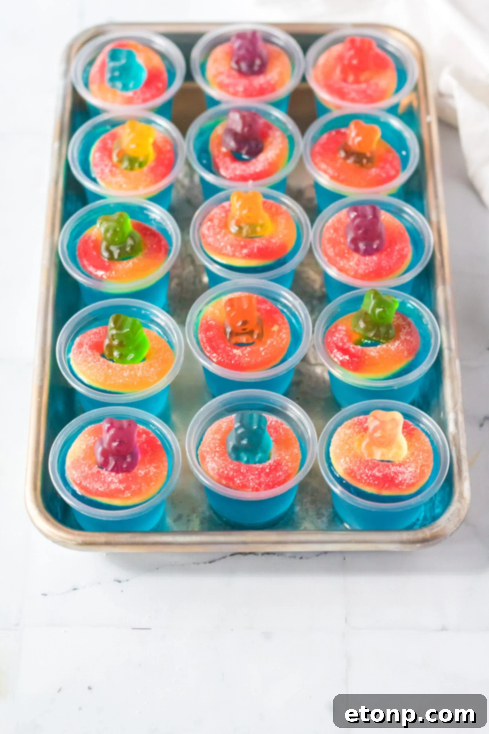 Summer Splash Jello Shots 4 Pool Party Jello Shots on a sliver tray