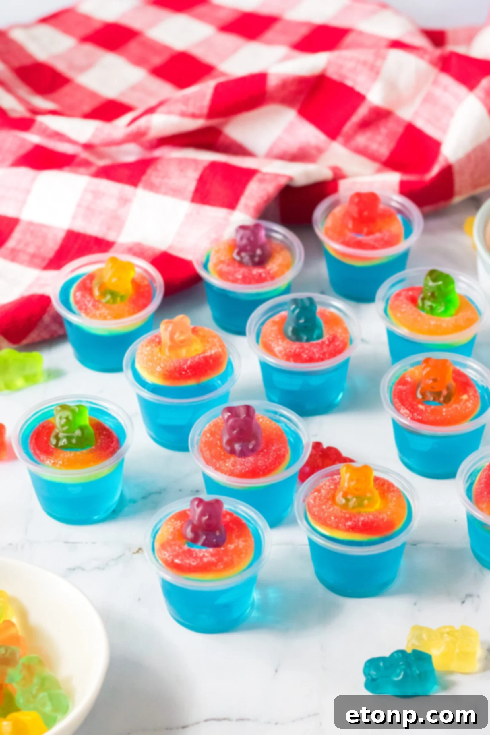 Summer Splash Jello Shots 5 Pool Party Jello Shots on whit marble