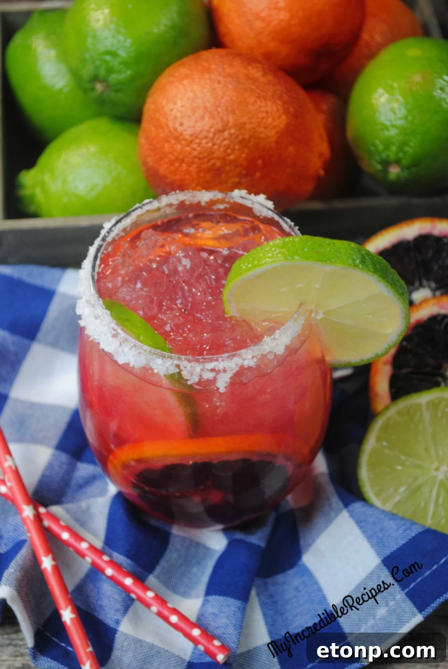 Ingredients for a simple Blood Orange Margarita recipe laid out.