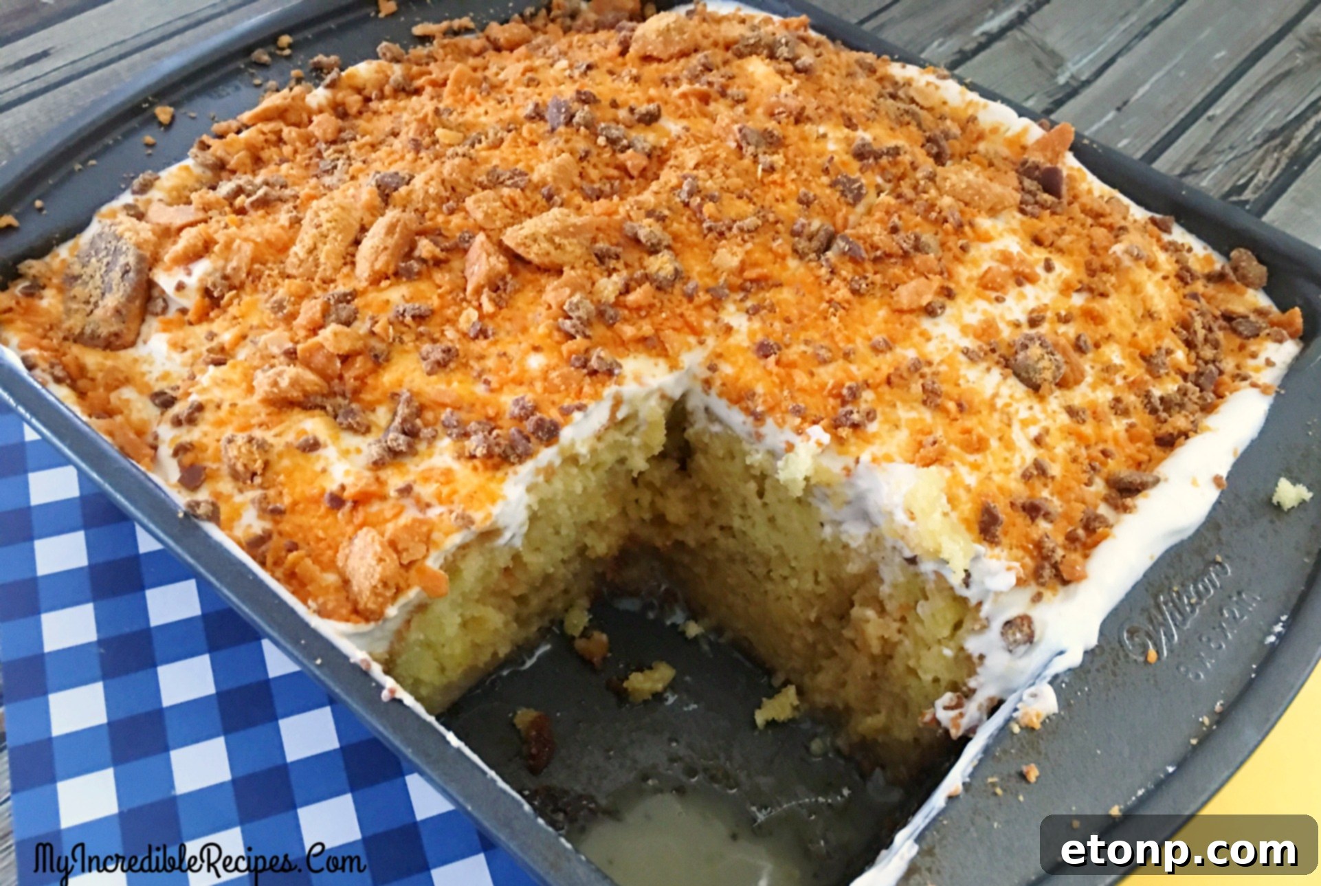 Butterfinger Bliss Cake 13 crushed Butterfinger candy for topping the cake
