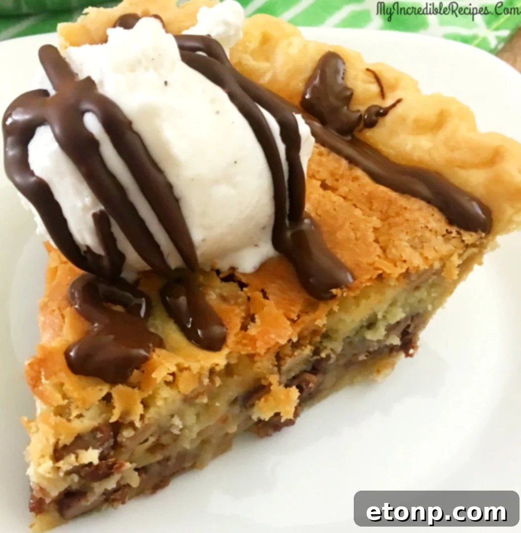 Golden-brown vintage Toll House chocolate chip pie, freshly baked and inviting