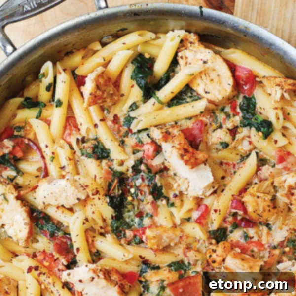Your Culinary Bucket List Starts Here 14 Creamy one pot chicken and bacon pasta with spinach and tomatoes