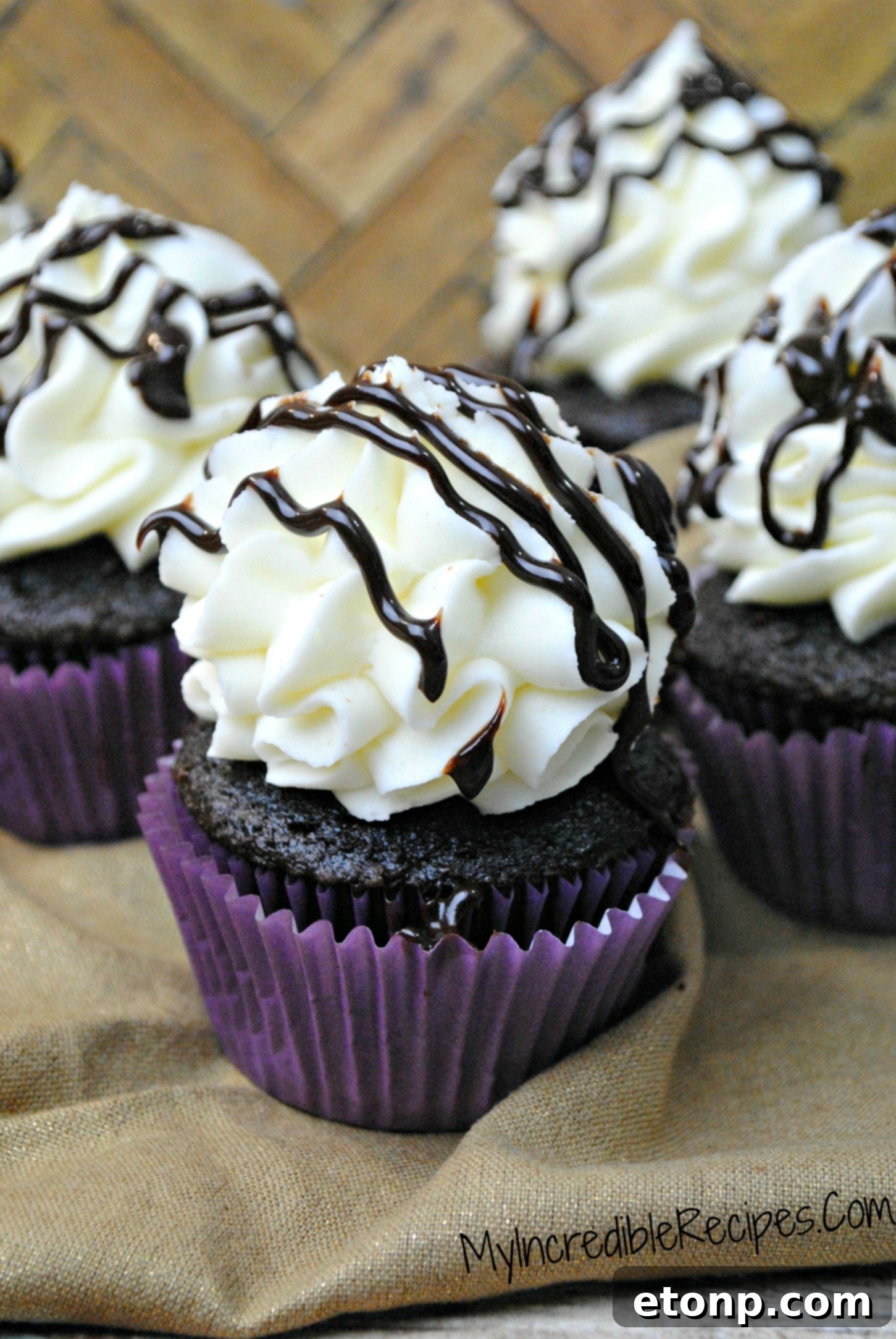 Decadent Kahlua Chocolate Cupcakes 6 A tray of chocolate Kahlúa cupcakes, a tempting dessert for adult guests.