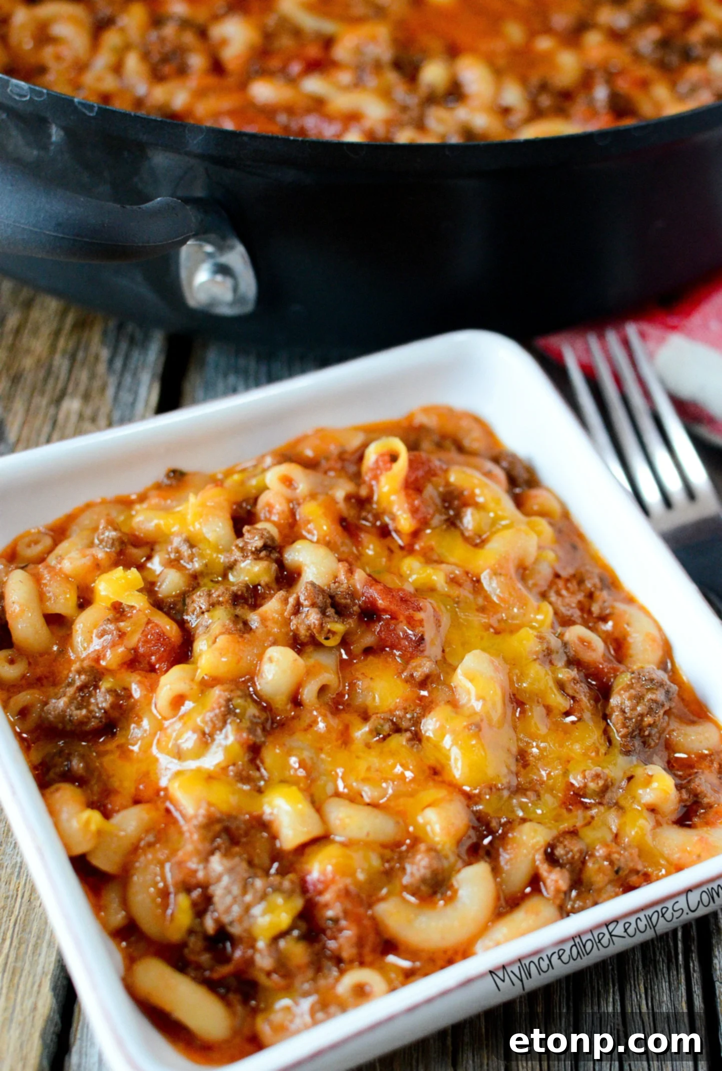 Homestyle Goulash 2 Old Fashioned Goulash in a white bowl