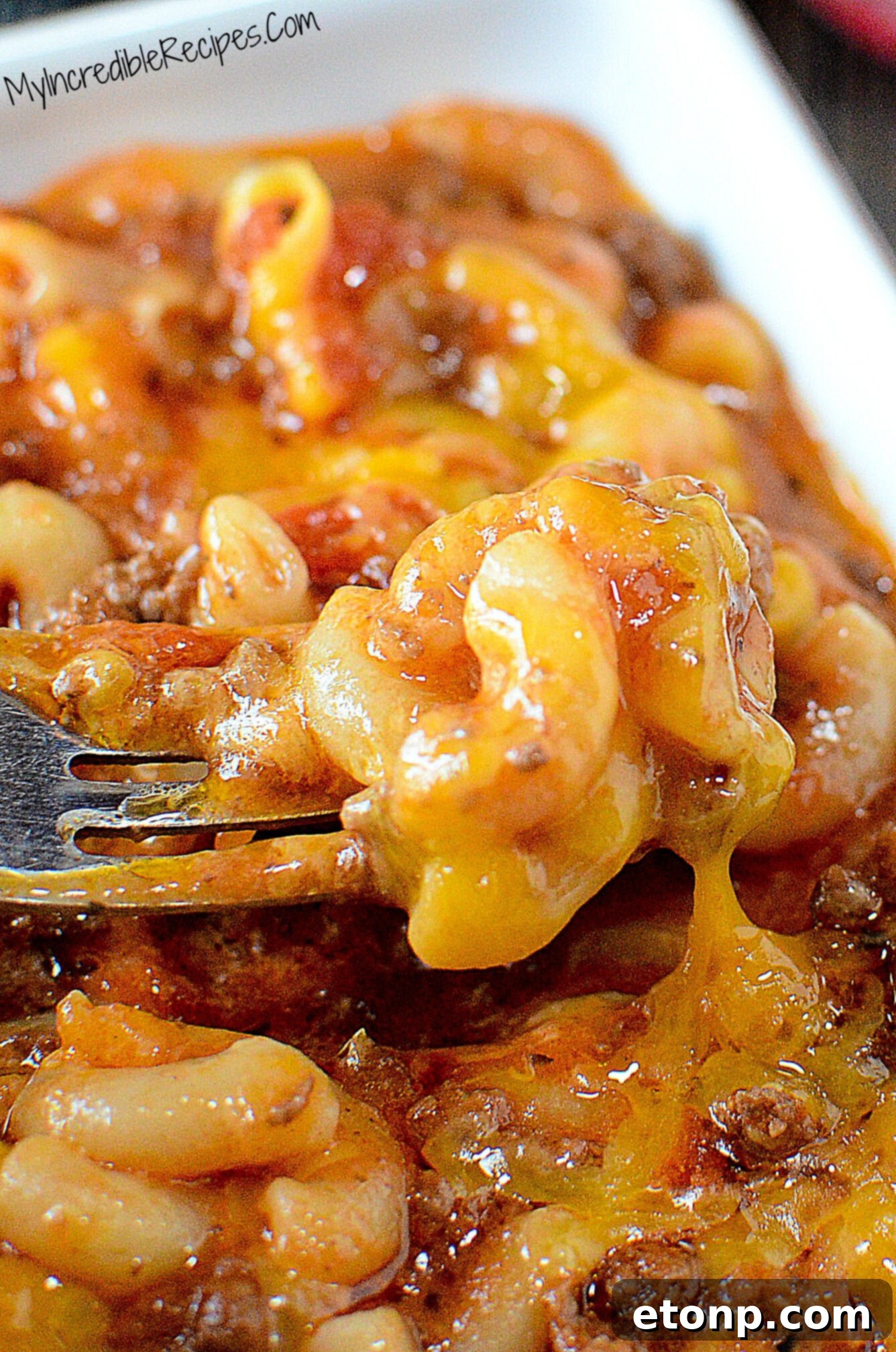 Homestyle Goulash 12 Old Fashioned Goulash in a white dish