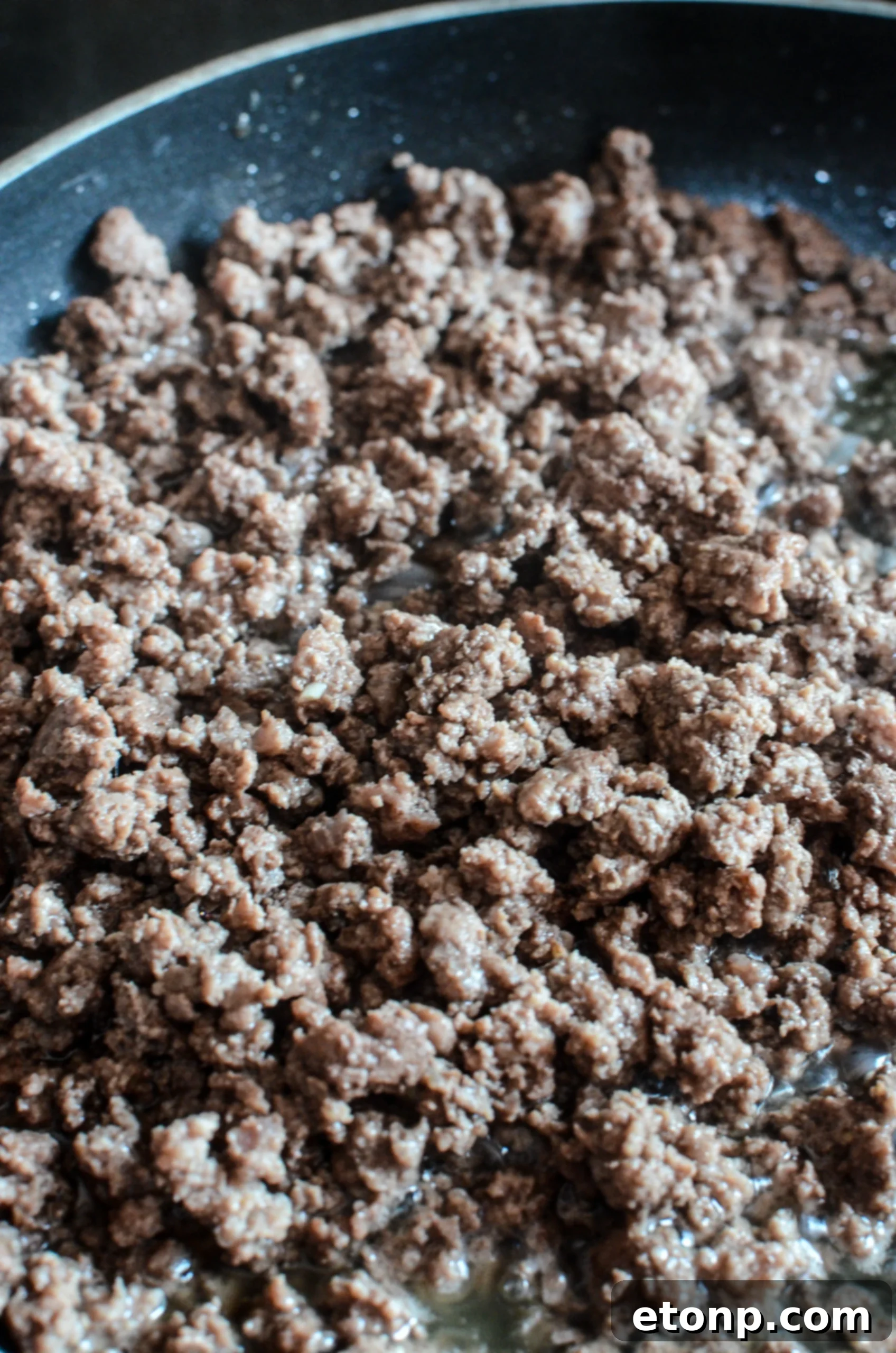Homestyle Goulash 3 Ground beef in a frying pan cooking