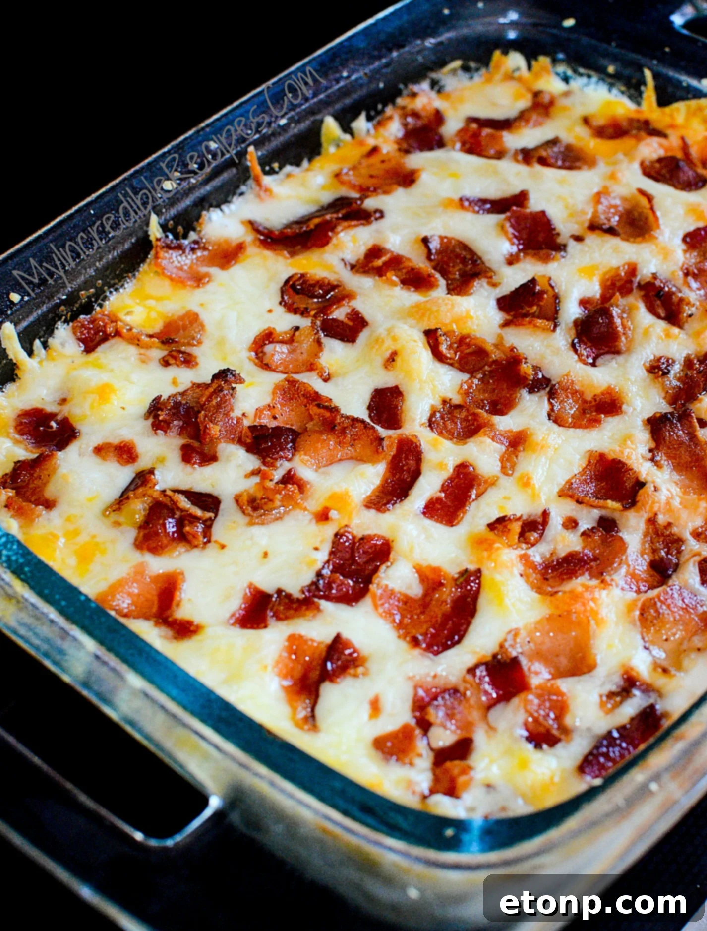 Ultimate Chicken Bacon Ranch Bake 8 Close-up of a serving of Chicken Bacon Ranch Casserole