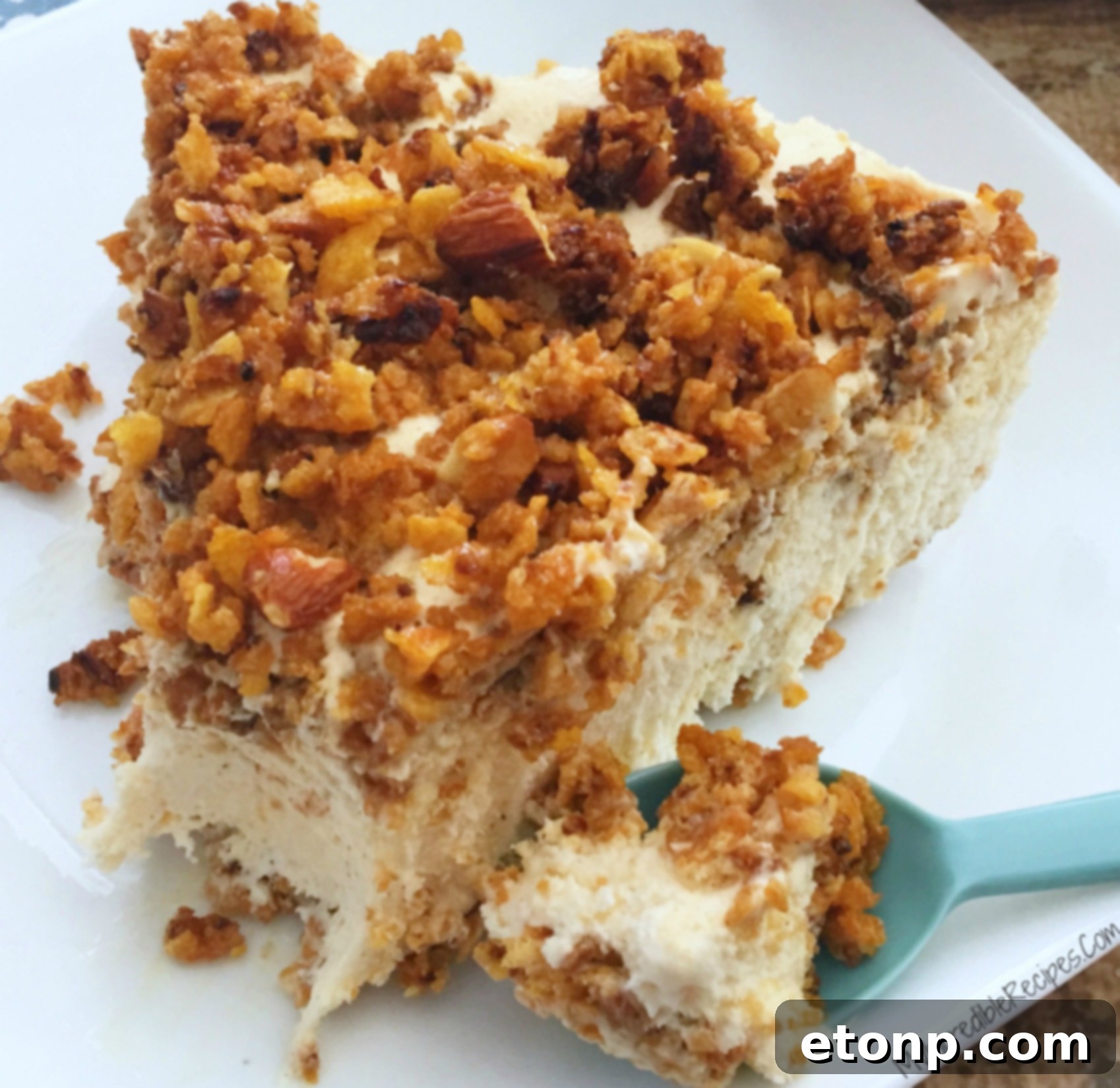 No-bake fried ice cream pie prepared in a larger rectangular baking pan, ideal for serving many guests at a cookout.