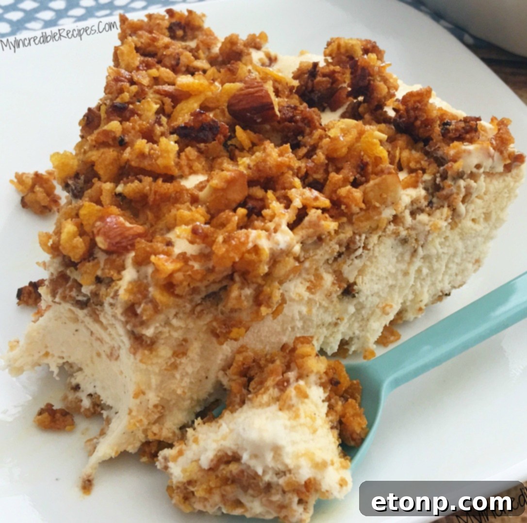 A final close-up of the delicious no-bake fried ice cream pie slice, highlighting its layers.