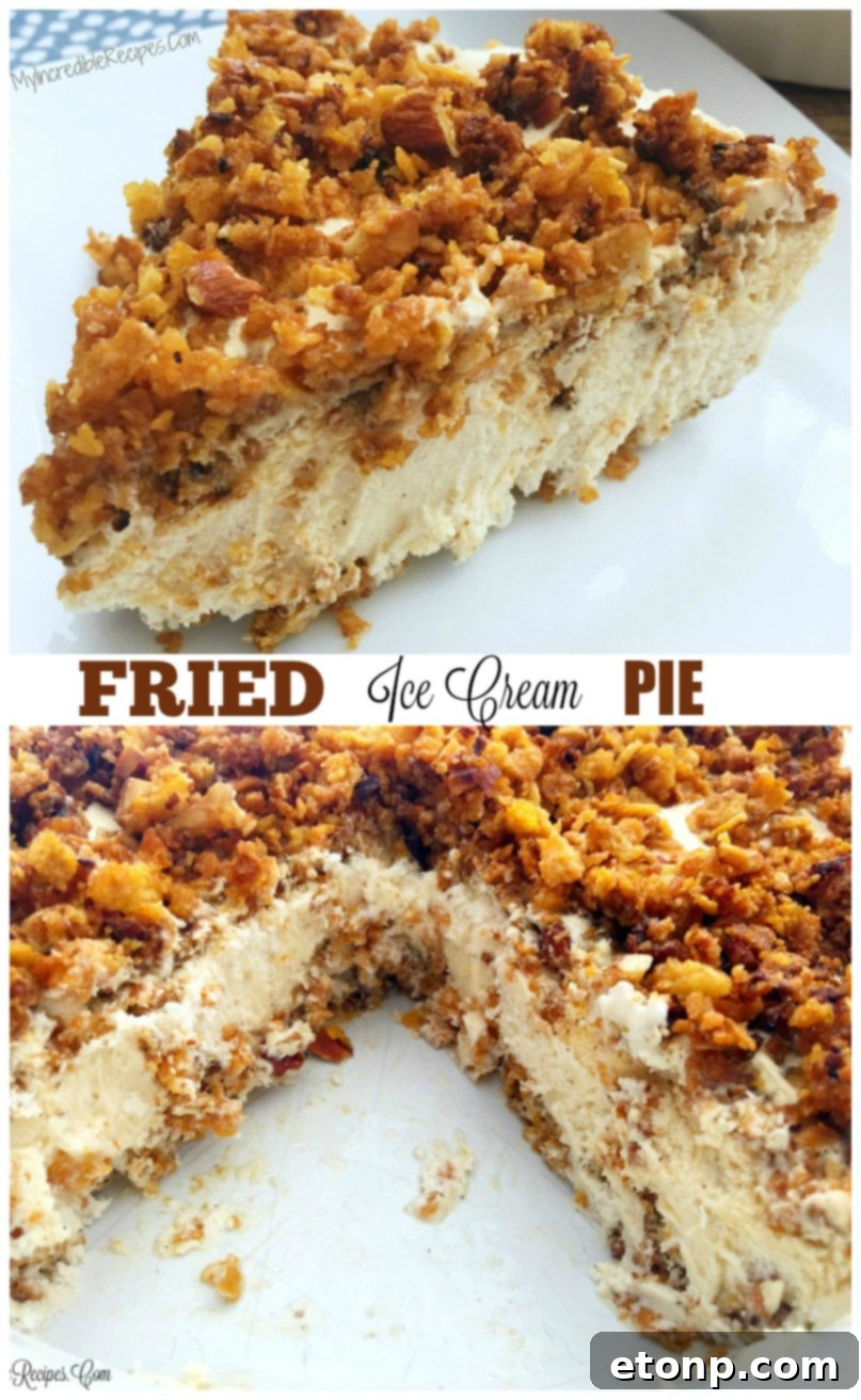 No-Bake Fried Ice Cream Pie finished product, showing a full pie ready to be cut into slices.