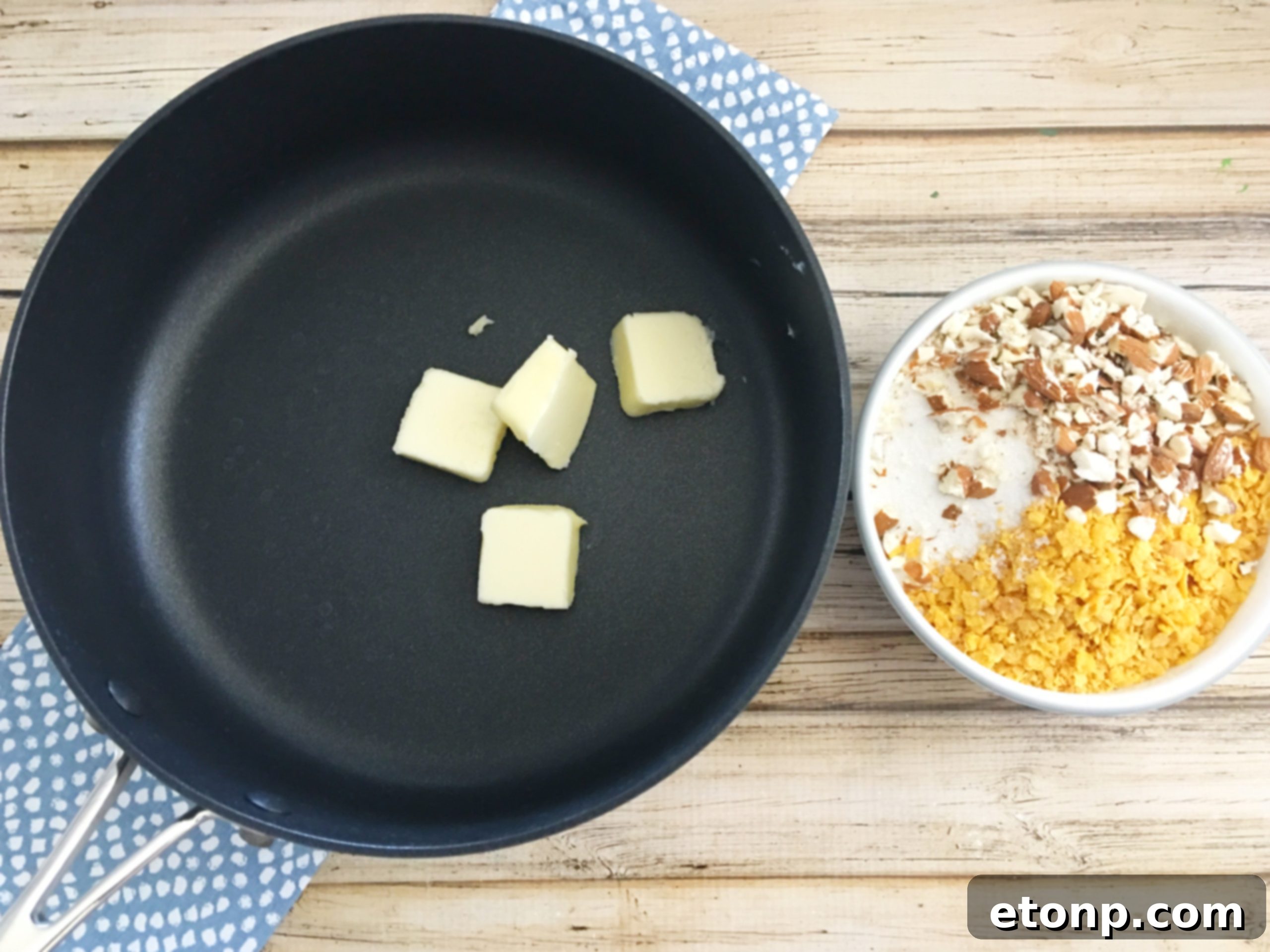 Ingredients for making the no-bake fried ice cream pie laid out on a kitchen counter.