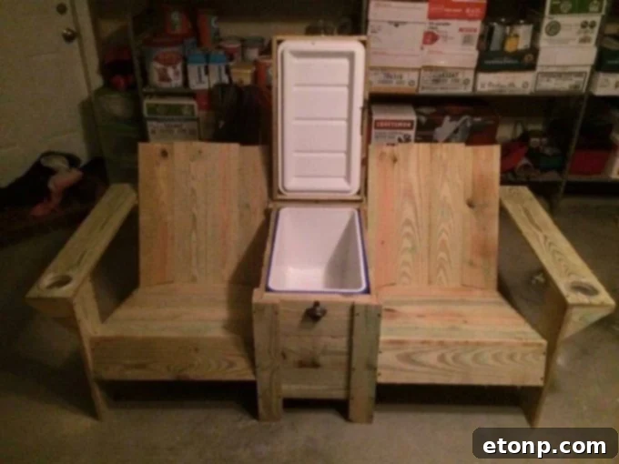 Craft Your Dream Home with Pallet DIY 2 DIY Pallet Twin Seater with Built-in Cooler, perfect for outdoor entertaining