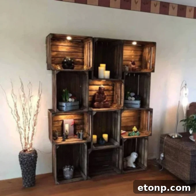 Craft Your Dream Home with Pallet DIY 3 Upcycled Old Crate Shelves with Integrated Lighting, a unique home decor idea