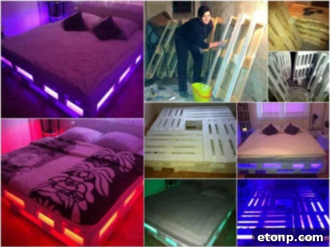 Craft Your Dream Home with Pallet DIY 7 Rustic DIY Pallet Bed with Integrated Lights, adding ambiance to your bedroom
