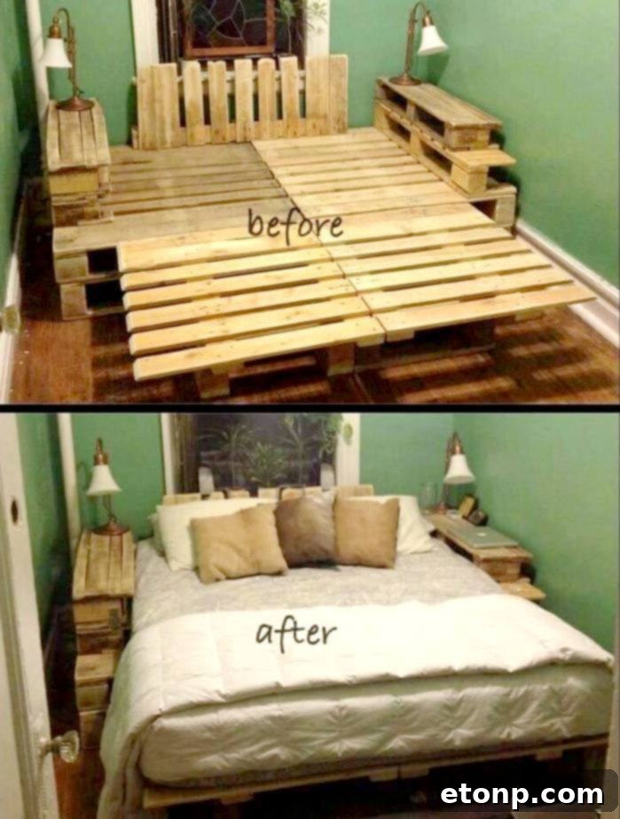 Craft Your Dream Home with Pallet DIY 9 Stylish DIY Pallet Bed Frame, an easy and affordable bedroom solution